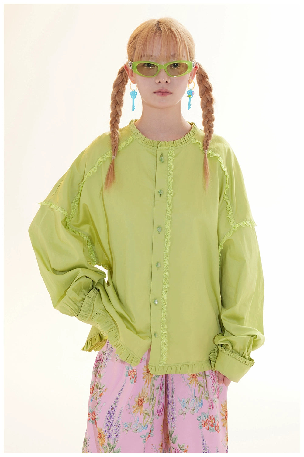 Harajuku Shirt Decora Fashion Green Lace Shirt | Tntntutu by Land Decora