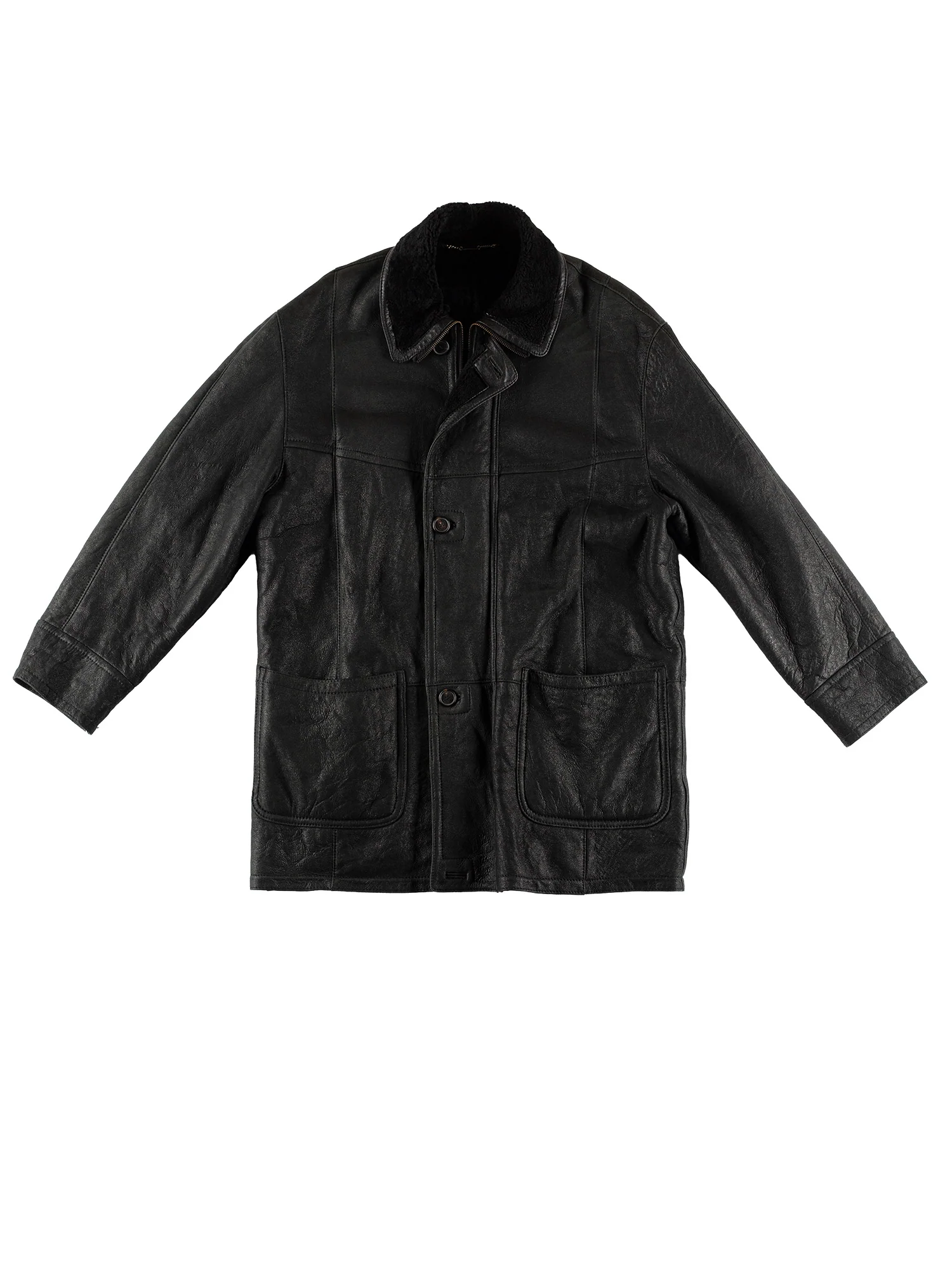 Vintage 80's Men Sheepskin Coat in Black by Northern Grip