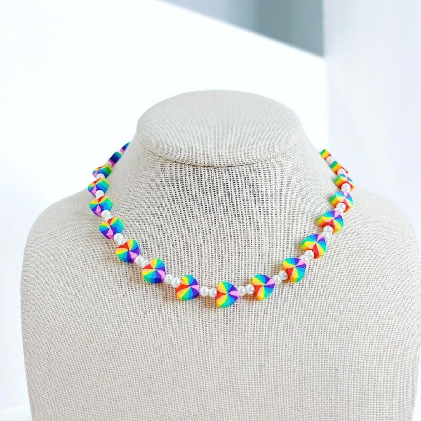 Rainbow Hearts Faux Pearl Beads Necklace Pride Multicolor Colorful Cho by Hot Girl Secondhand