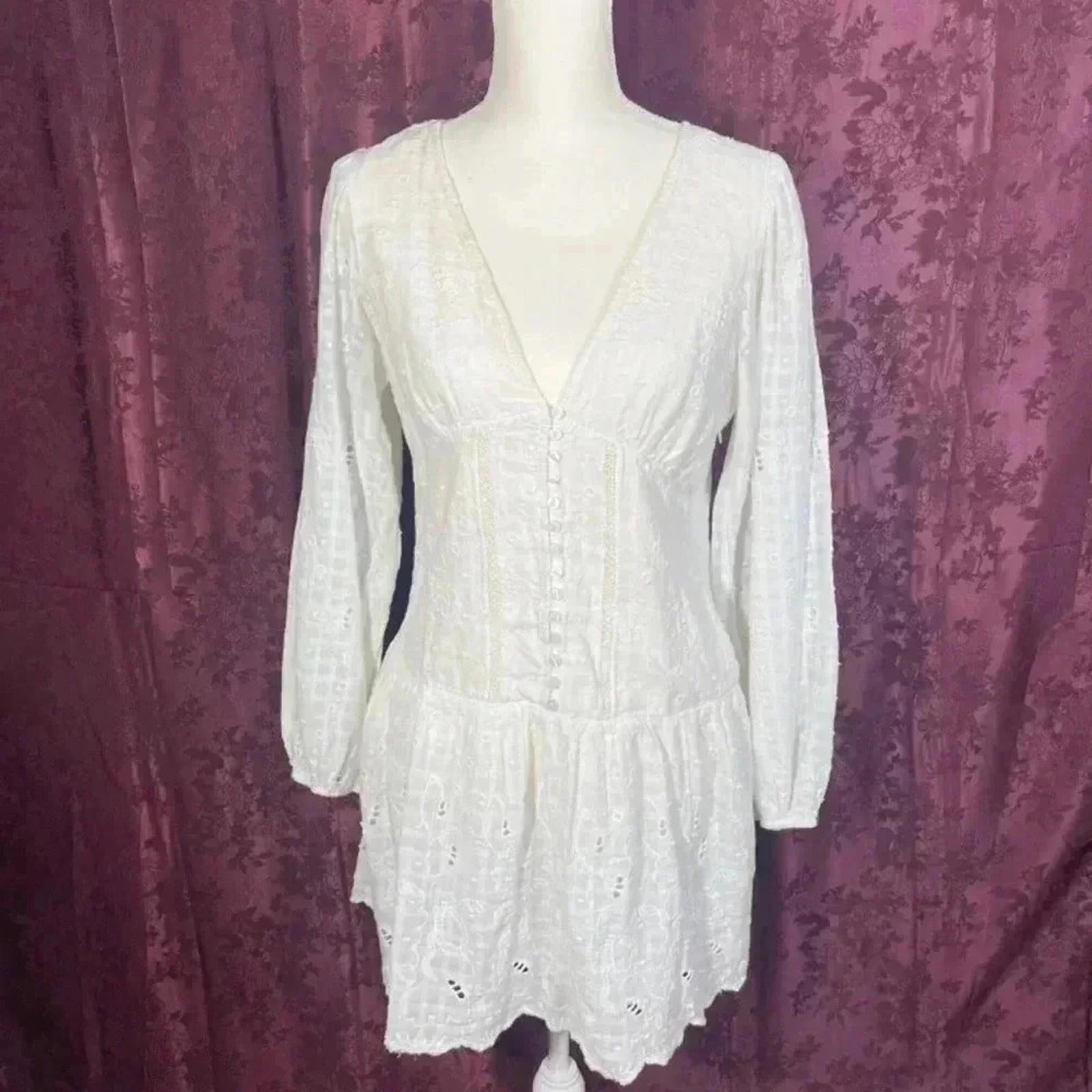 Zara White Eyelet Dress Button Up Embroidered Women's Size M by Hot Girl Secondhand