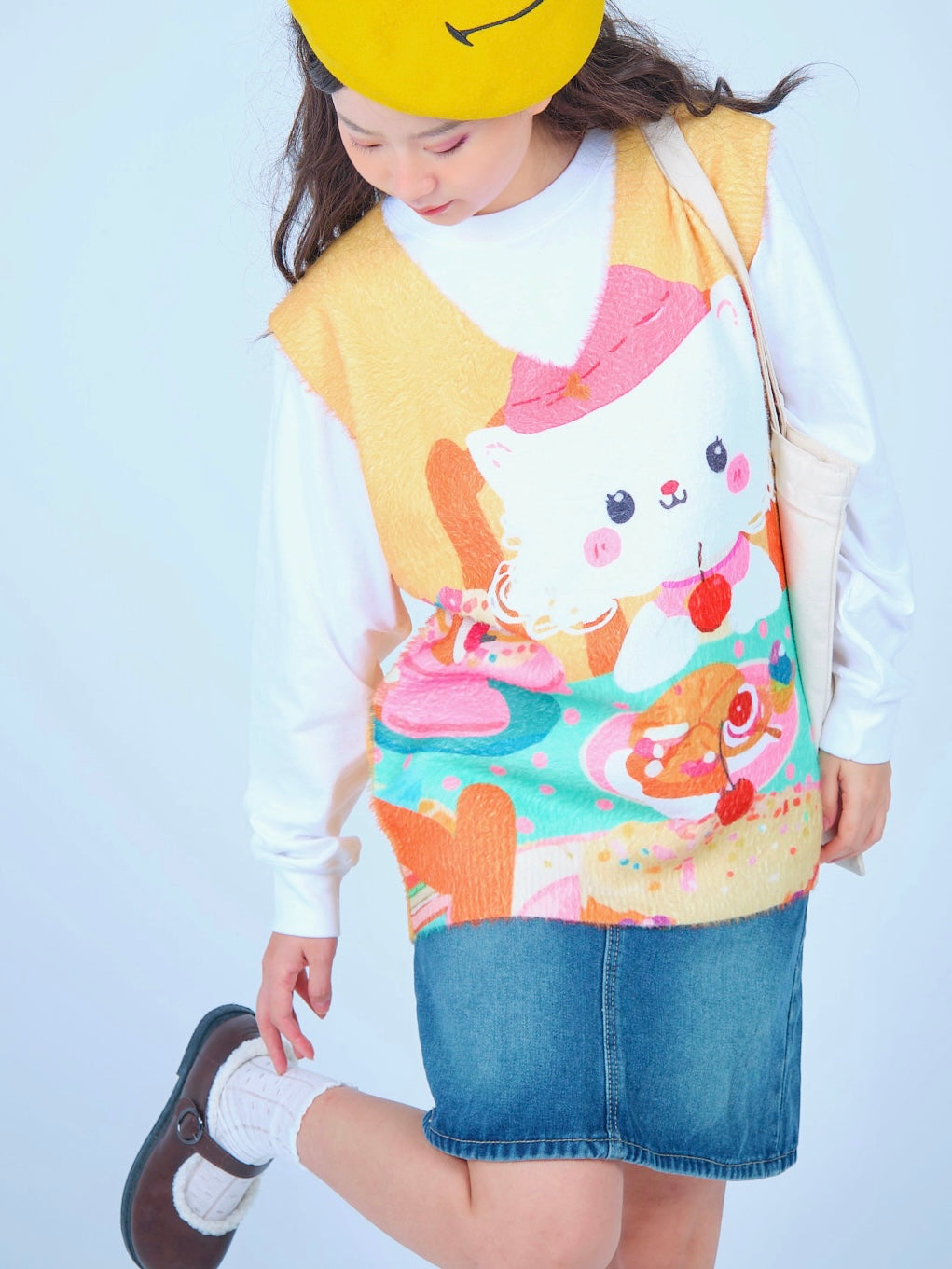 Decora Kei Cat Knit Vest Tea Time Cute Sweater – MeowMeow Bug by Land Decora