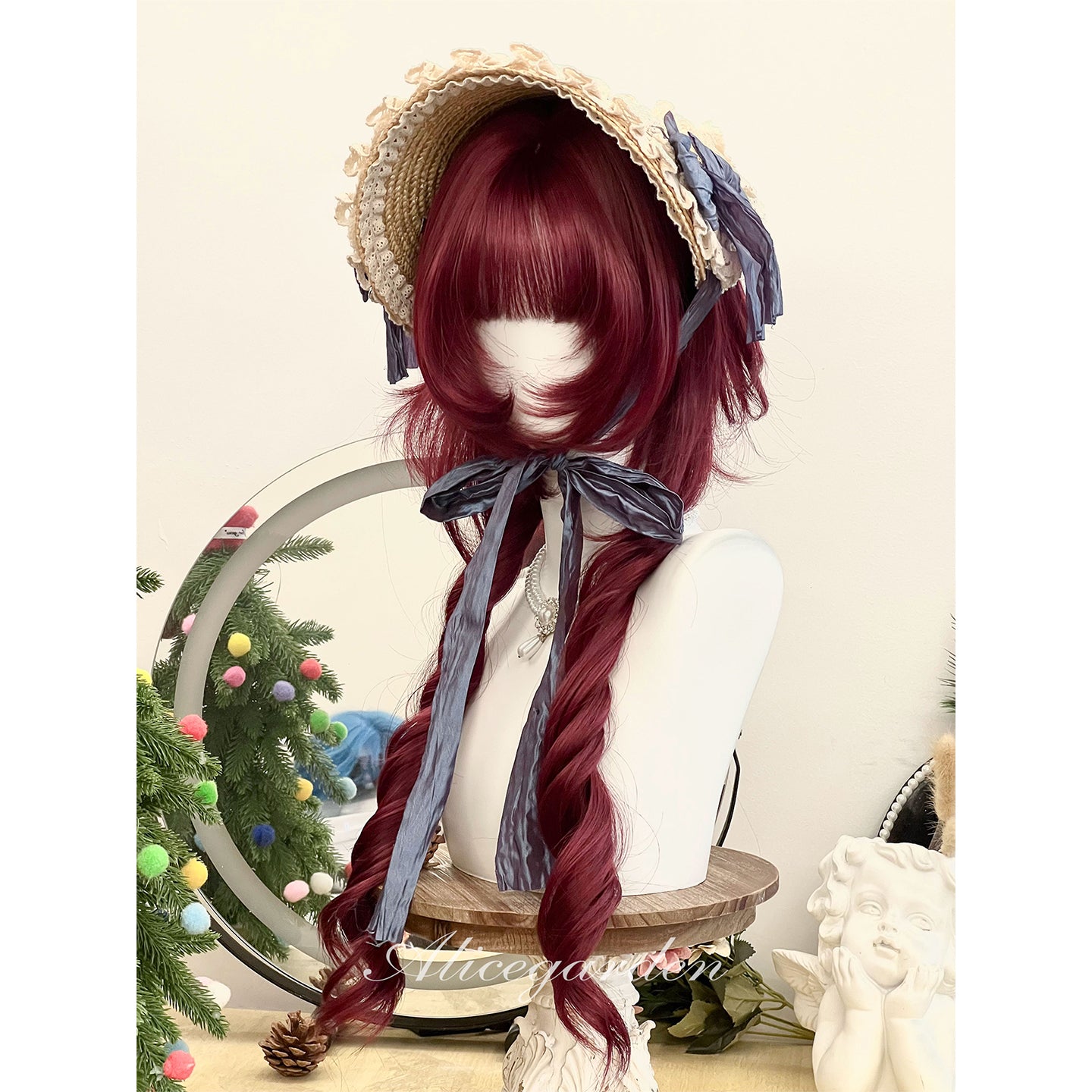 Girly Kei Burgundy Long Curly Wig - Alice Garden by Land Decora