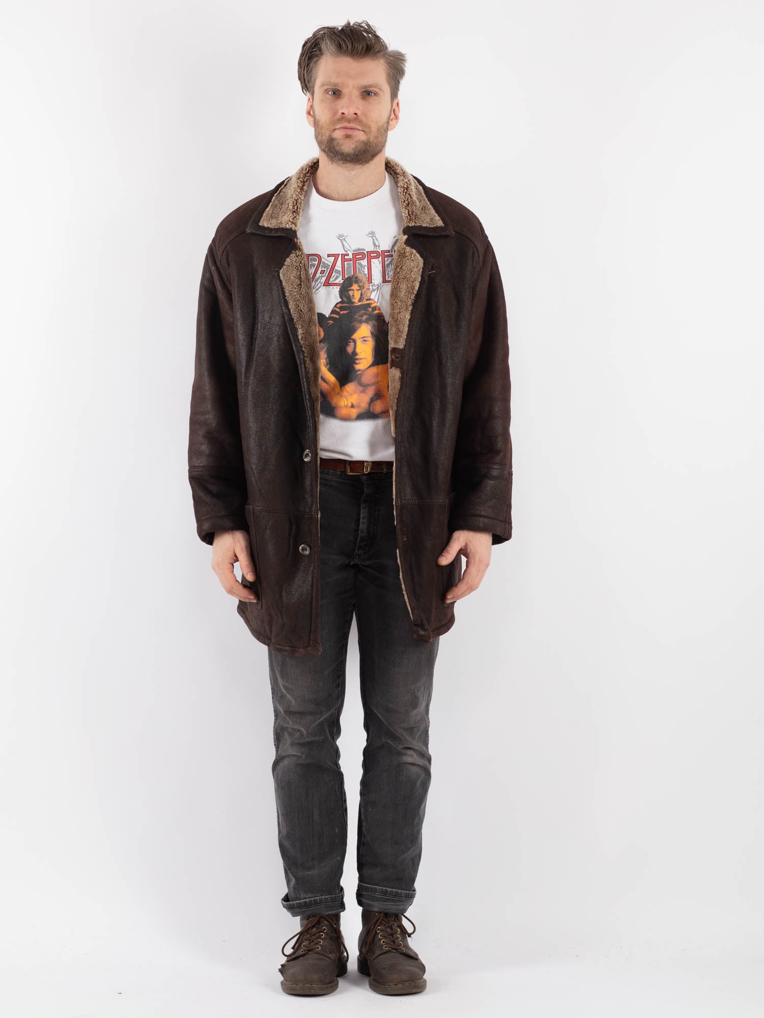 Vintage 80's Men Sheepskin Coat in Brown by Northern Grip