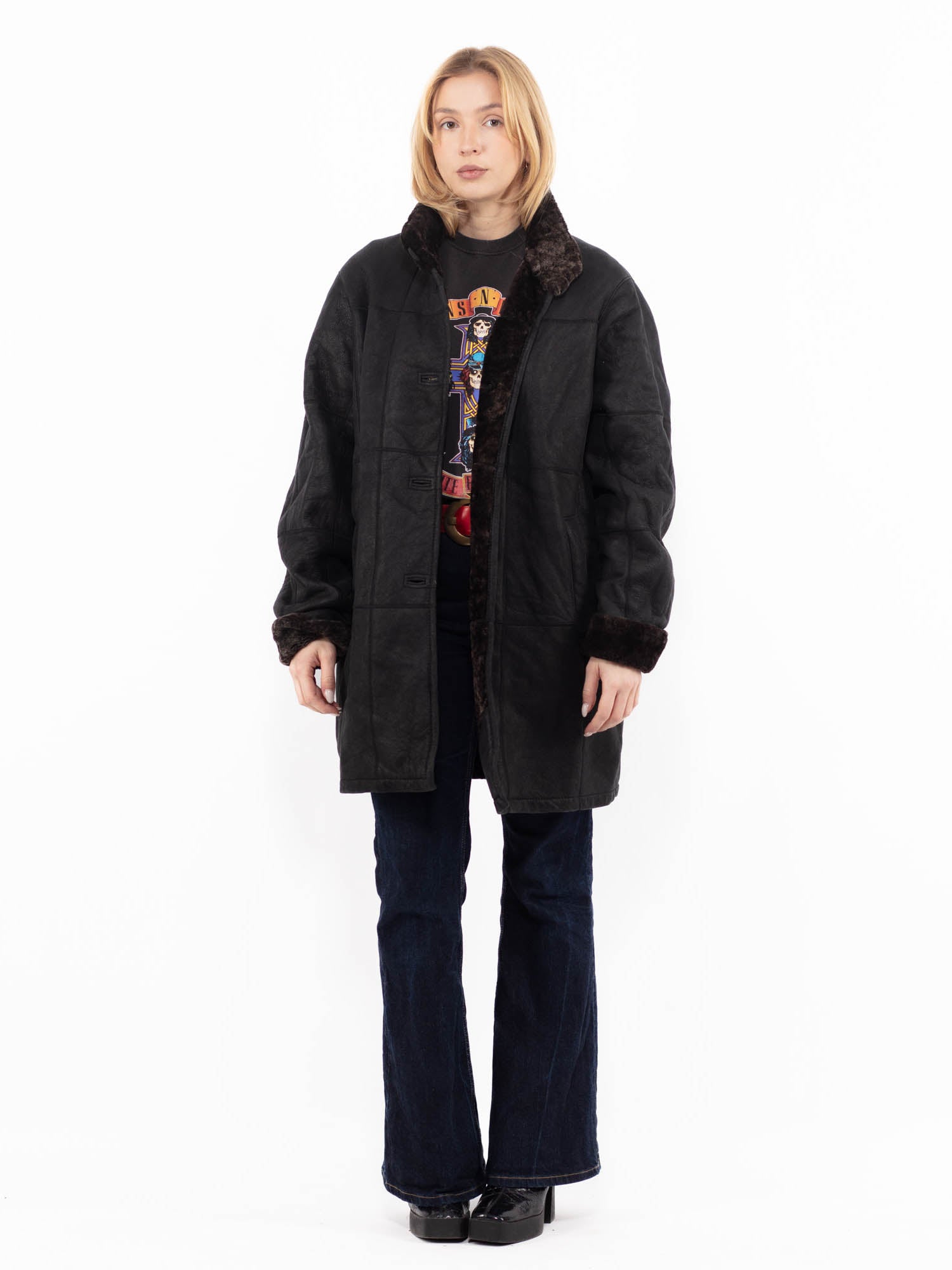 Vintage 90's Women Sheepskin Coat in Black by Northern Grip