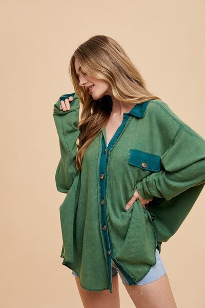 WAFFLE-KNIT MINERAL WASHED BUTTON DOWN SHIRT by RAËLIV