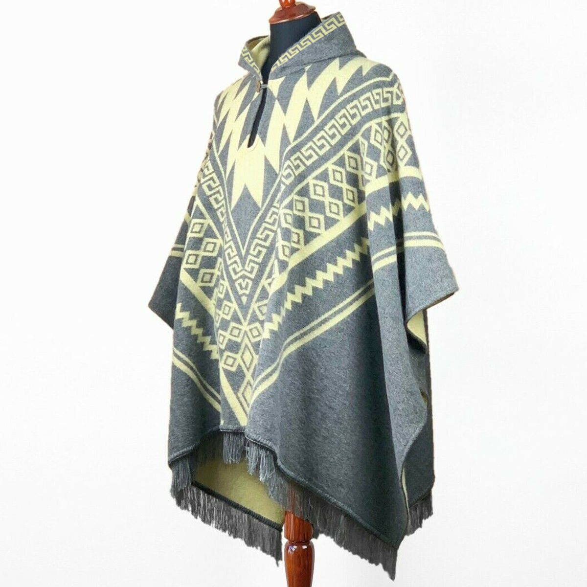 Quimi - Baby Alpaca wool Unisex Hooded Poncho Pullover S-XXL - Aztec p by ECUALAMA
