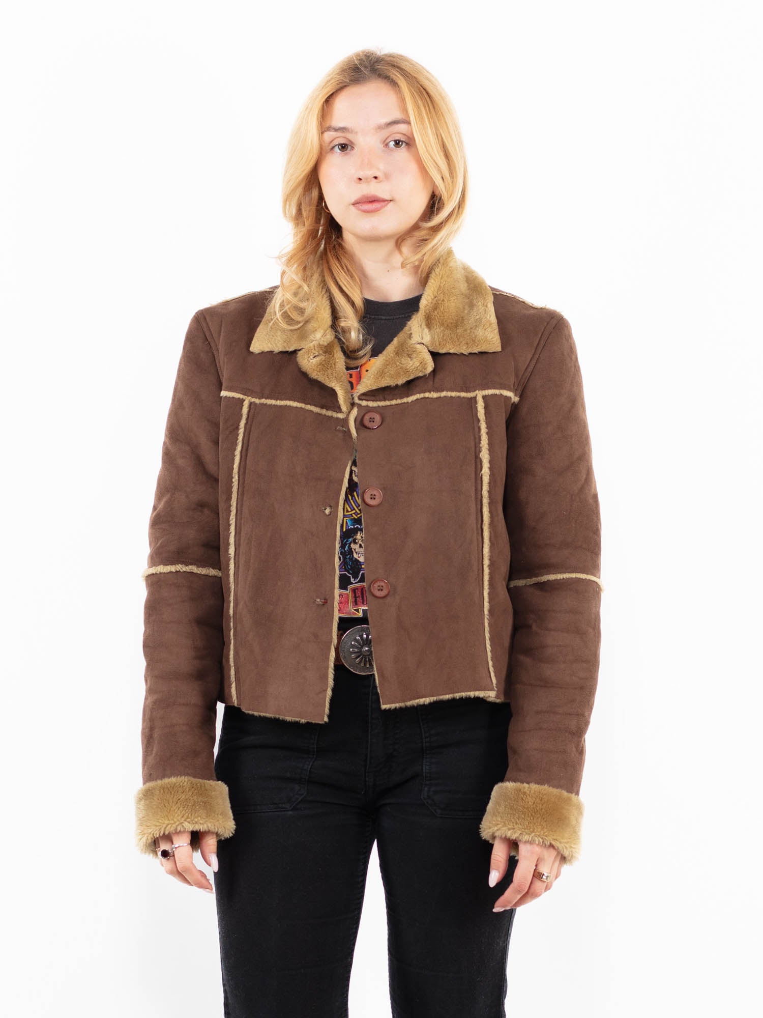 Vintage 00's Women Faux Sheepskin Jacket in Brown by Northern Grip