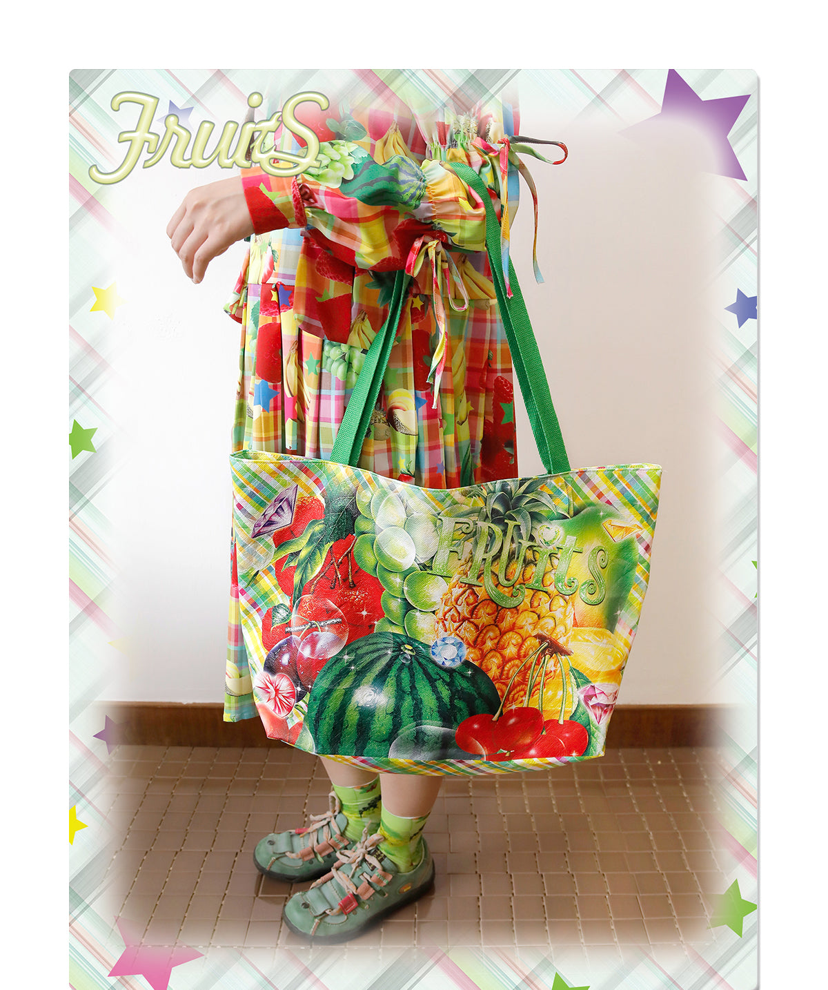 Decora Kei Tropical Fruit Print Tyvek Tote Bag - FRUITS by Land Decora