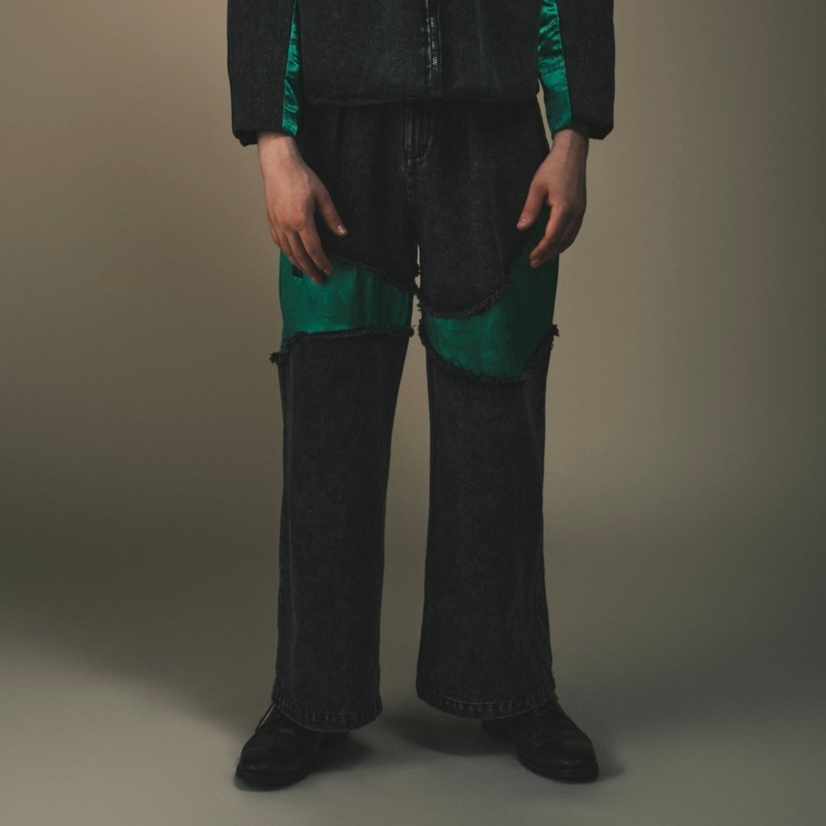 TSINGTAO x DAWANG Deng Denim/Brocade Patch Jeans by DAWANG