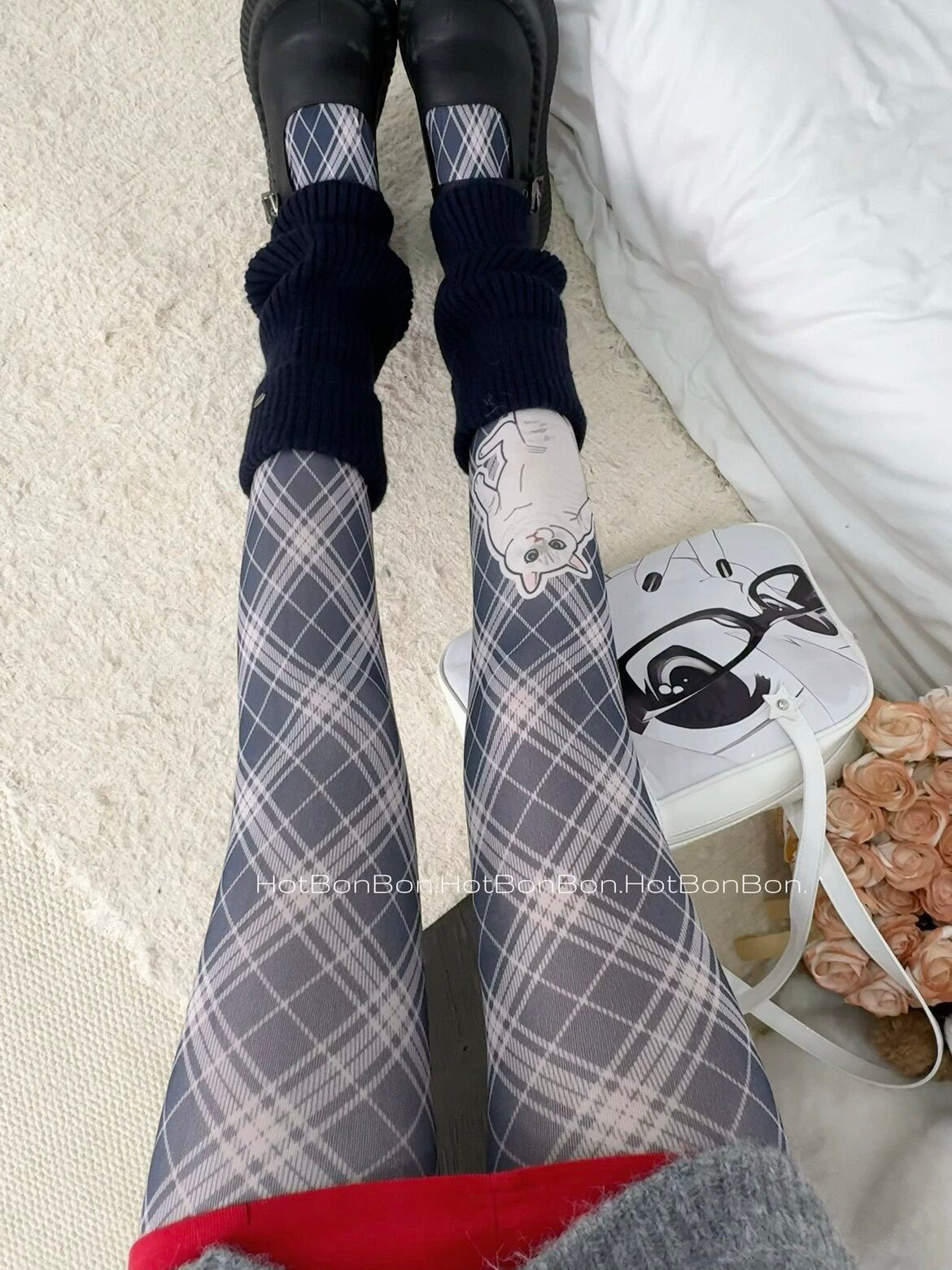 Kawaii Cat Argyle Tights - Hot BonBon by Land Decora