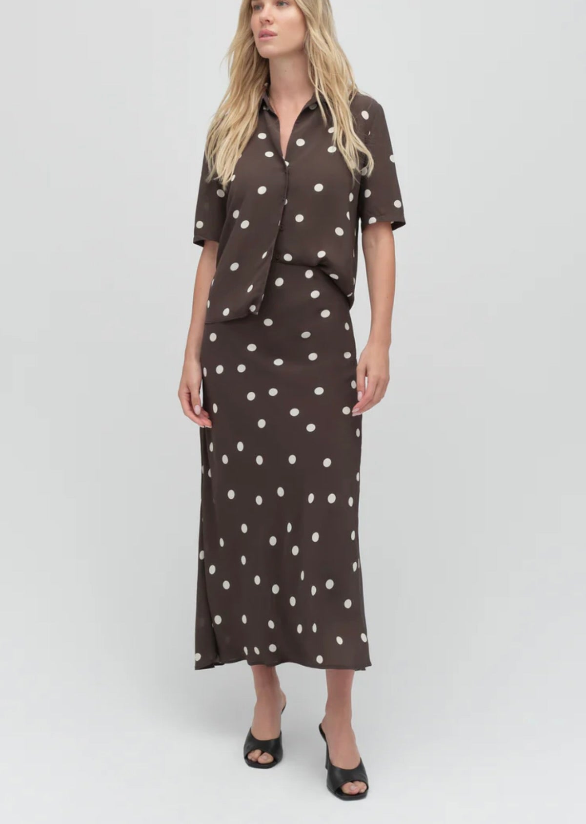 Favorite Daughter The Favorite Skirt in Espresso Polka Dot by Sierra Deene