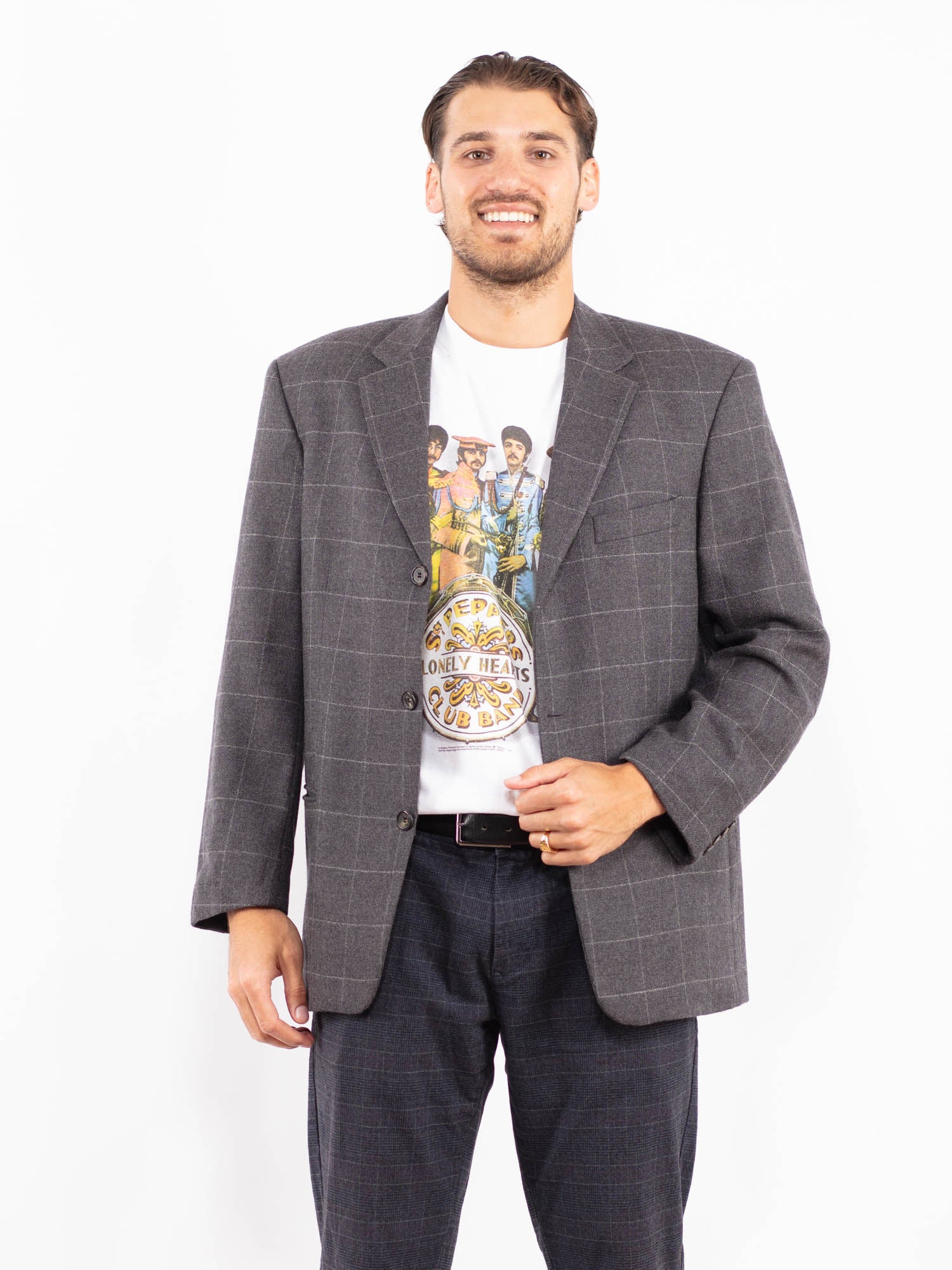 Vintage 90's Men Wool Blazer Jacket in Gray by Northern Grip