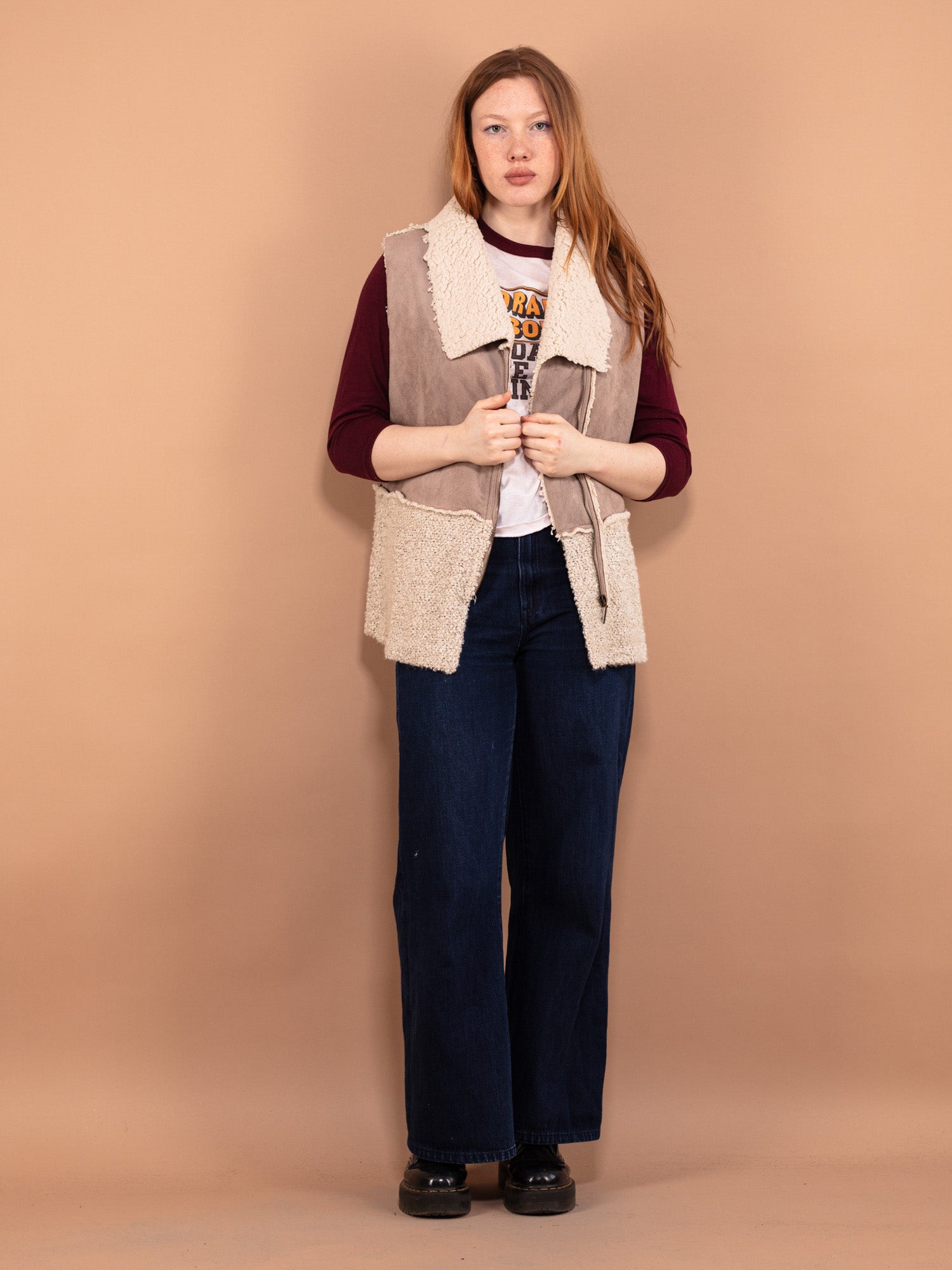 Vintage 00's Women Faux Sheepskin Vest in Light Brown by Northern Grip