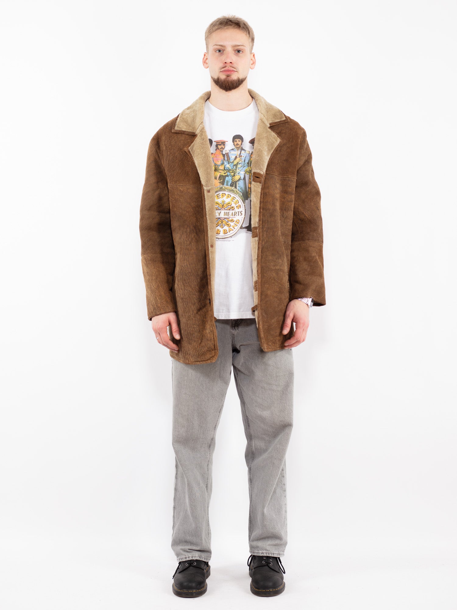 Vintage 90's Men Sheepskin Coat in Brown by Northern Grip
