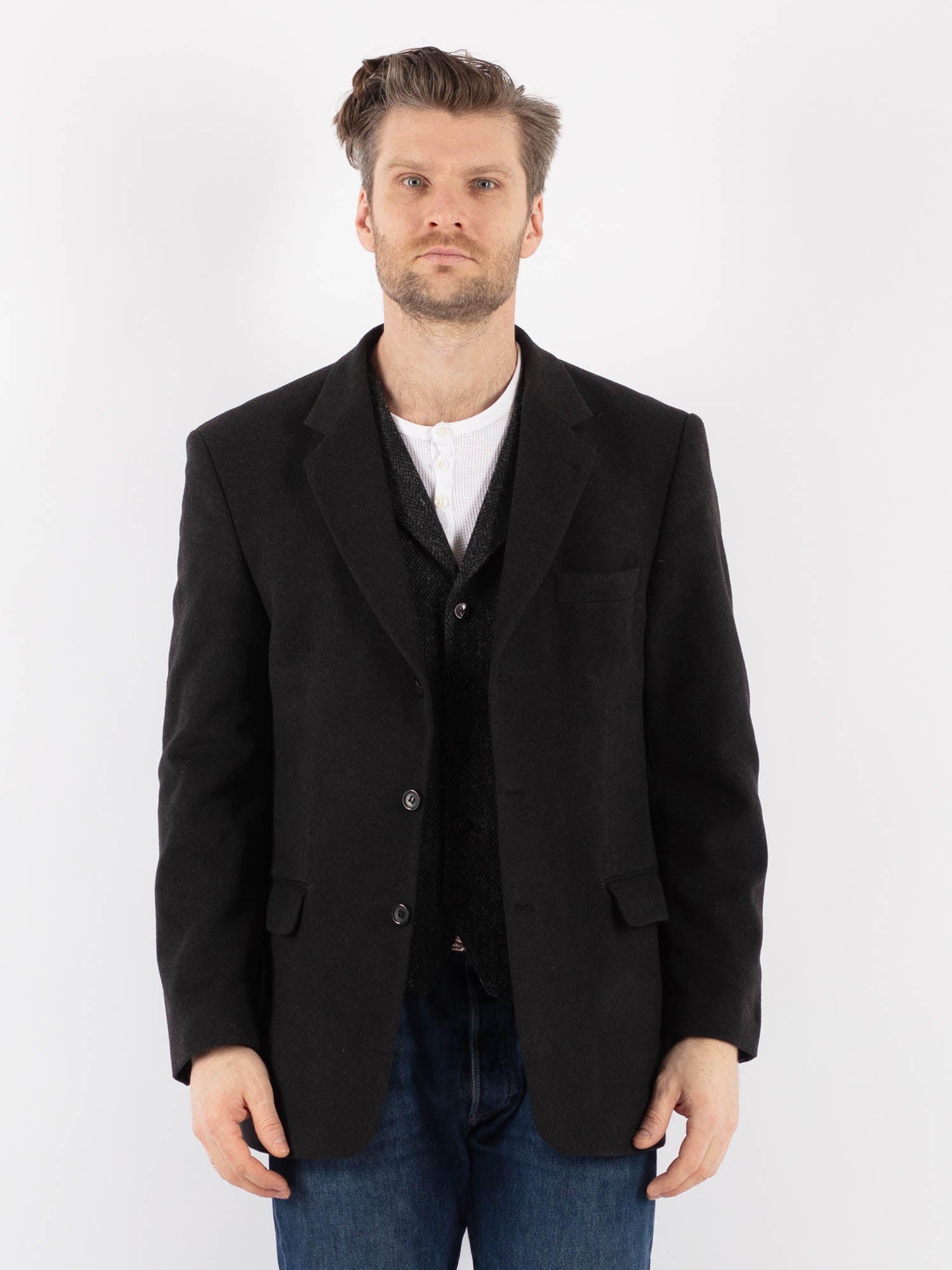 Vintage 90's Men Wool Blazer Jacket in Gray by Northern Grip