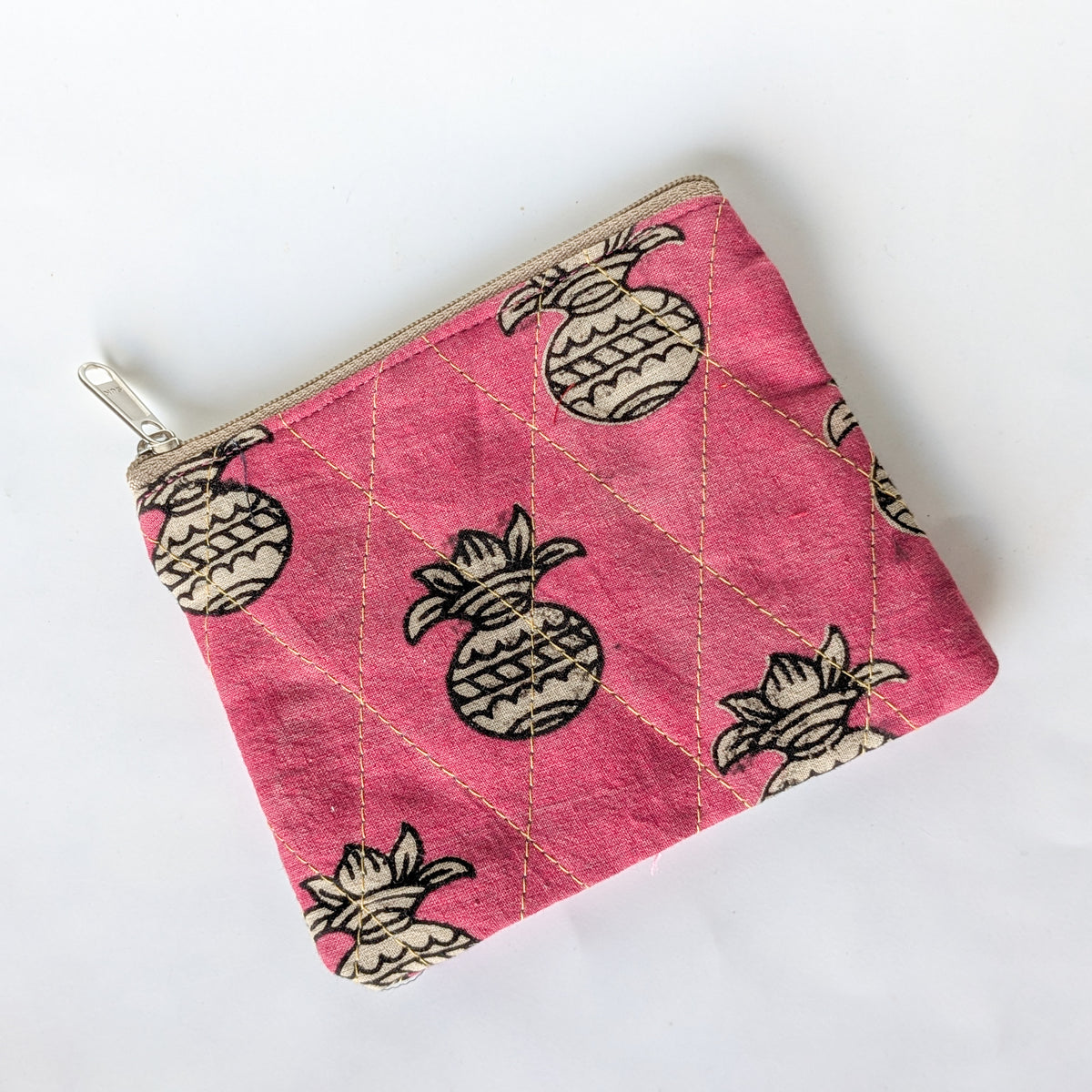 Indian Kalamkari Cotton Coin Purses with Upcycled Sari Lining by Shakti.ism