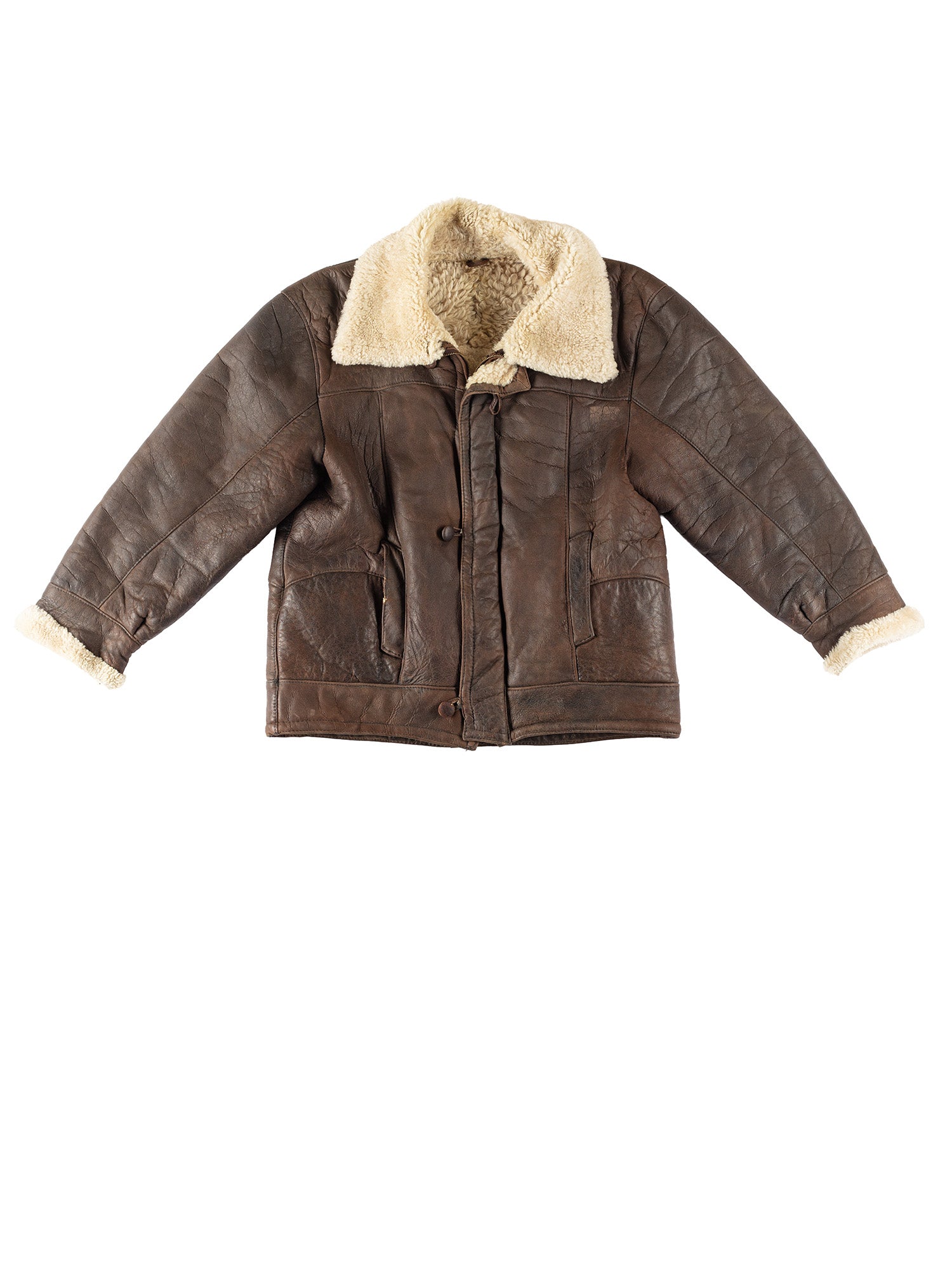 Vintage 80's Men Sheepskin Aviator Bomber Jacket in Brown by Northern Grip