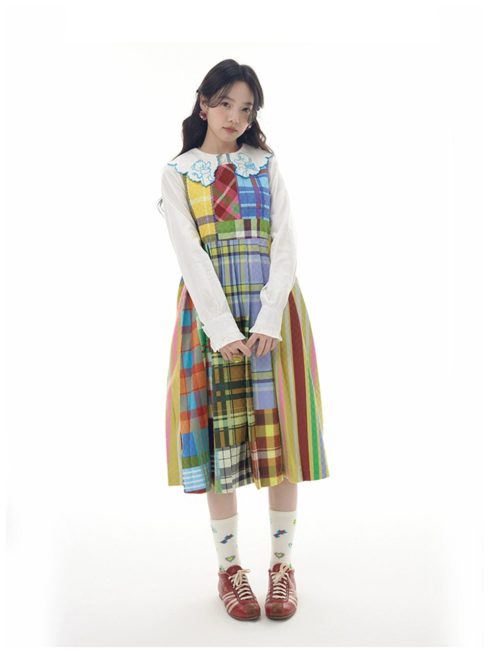 Harajuku Dress Colorful Patchwork Plaid A-line Pockets Dress | Tntntutu by Land Decora