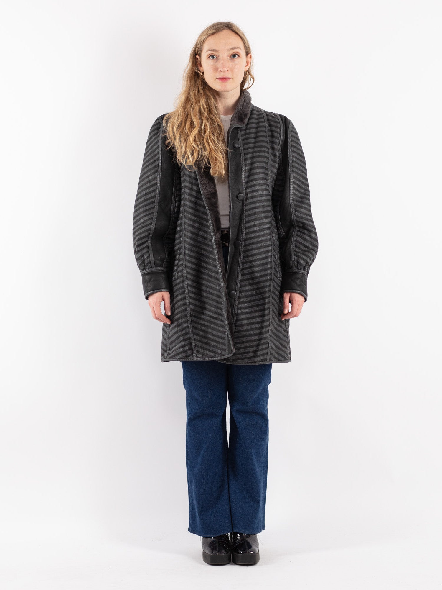 Vintage 80's Women Sheepskin Coat in Gray by Northern Grip