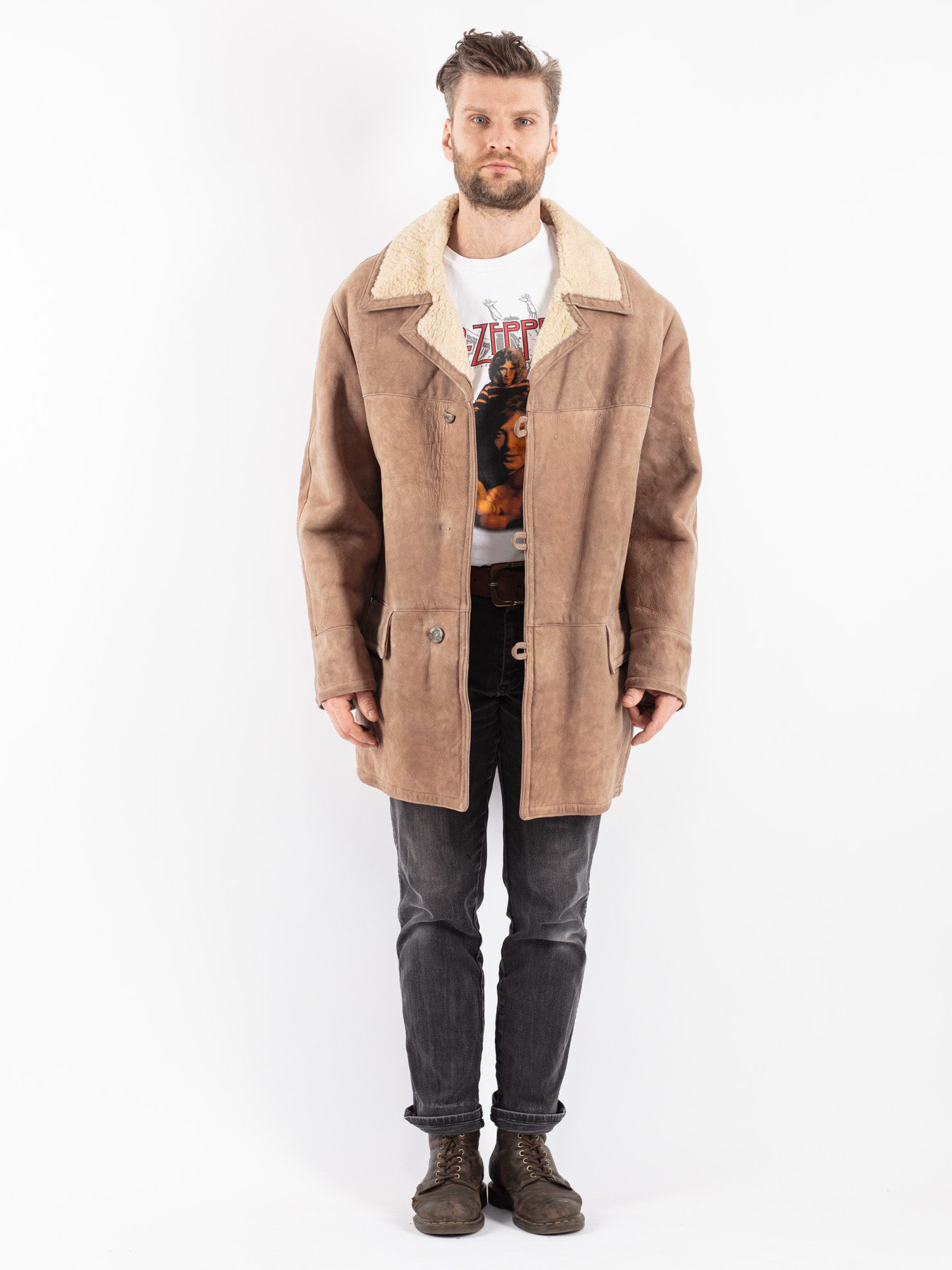 Vintage 70's Men Sheepskin Coat in Beige by Northern Grip