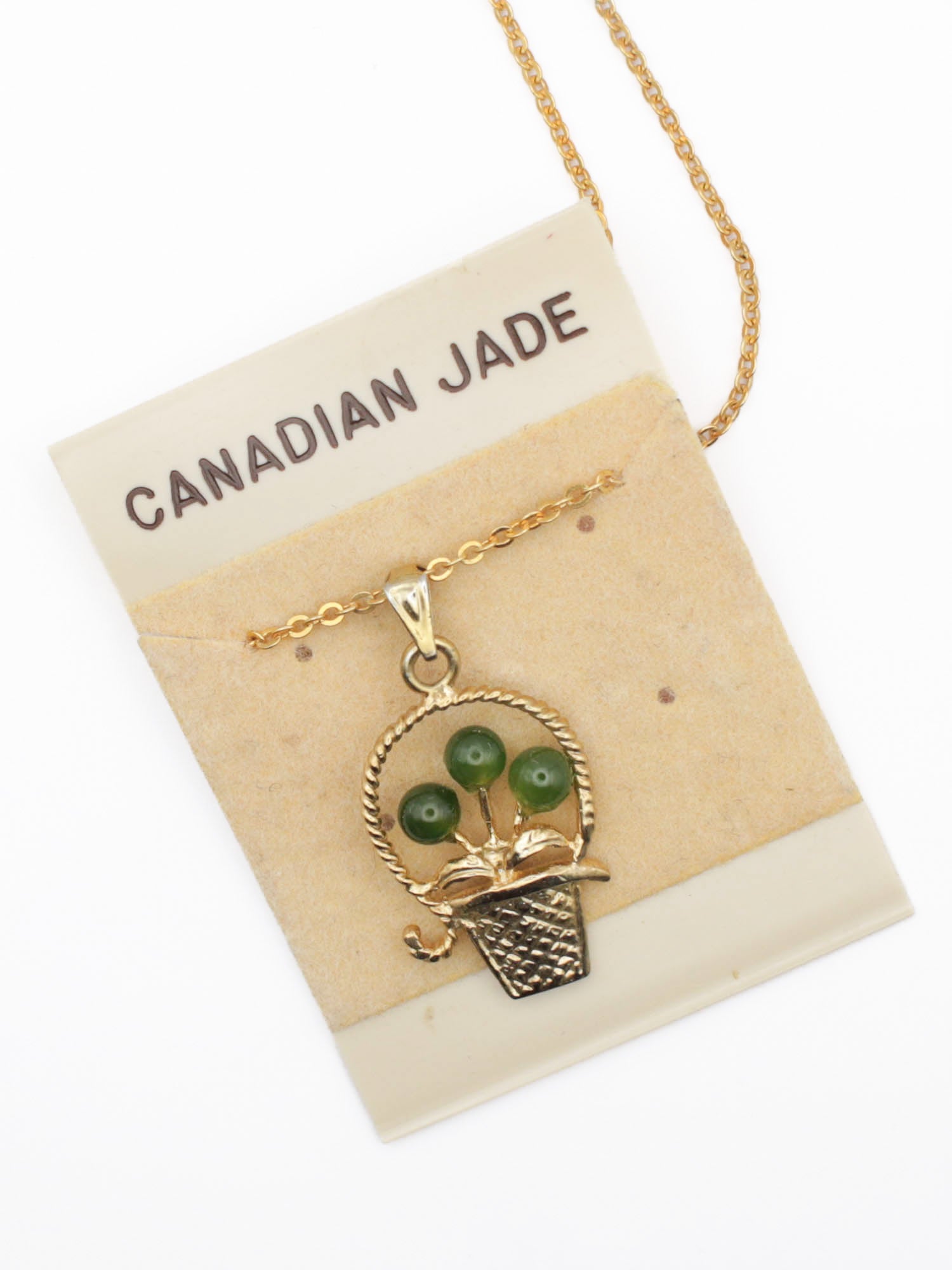 Vintage 70s Canadian Jade Basket Necklace by Northern Grip