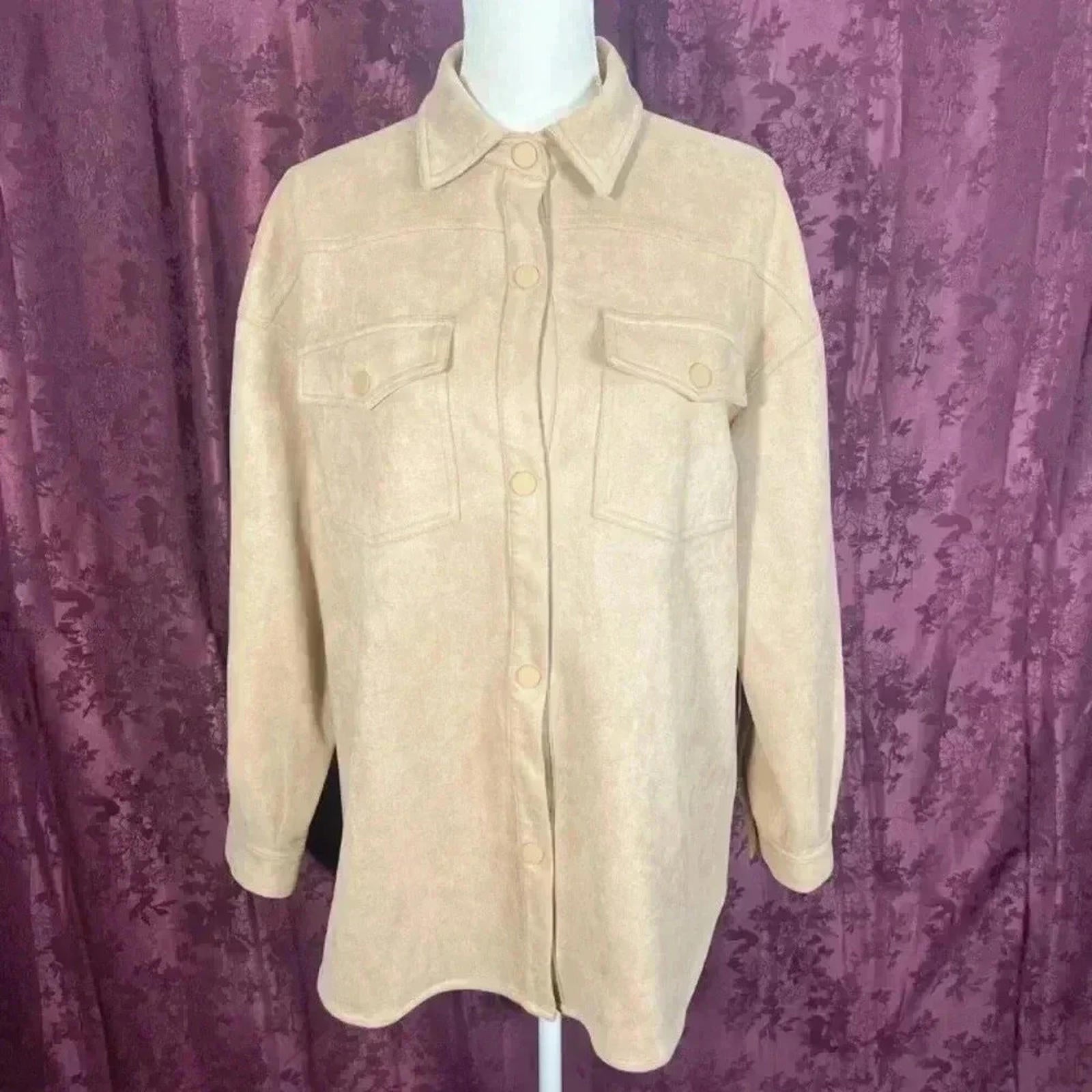 ELODIE Women's Sueded Snap Front Utility Jacket with Chest Pocket Size by Hot Girl Secondhand