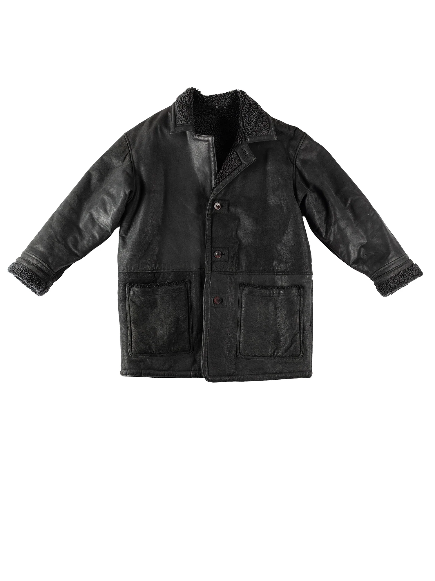 Vintage 80's Men Faux Sheepskin Coat in Black by Northern Grip