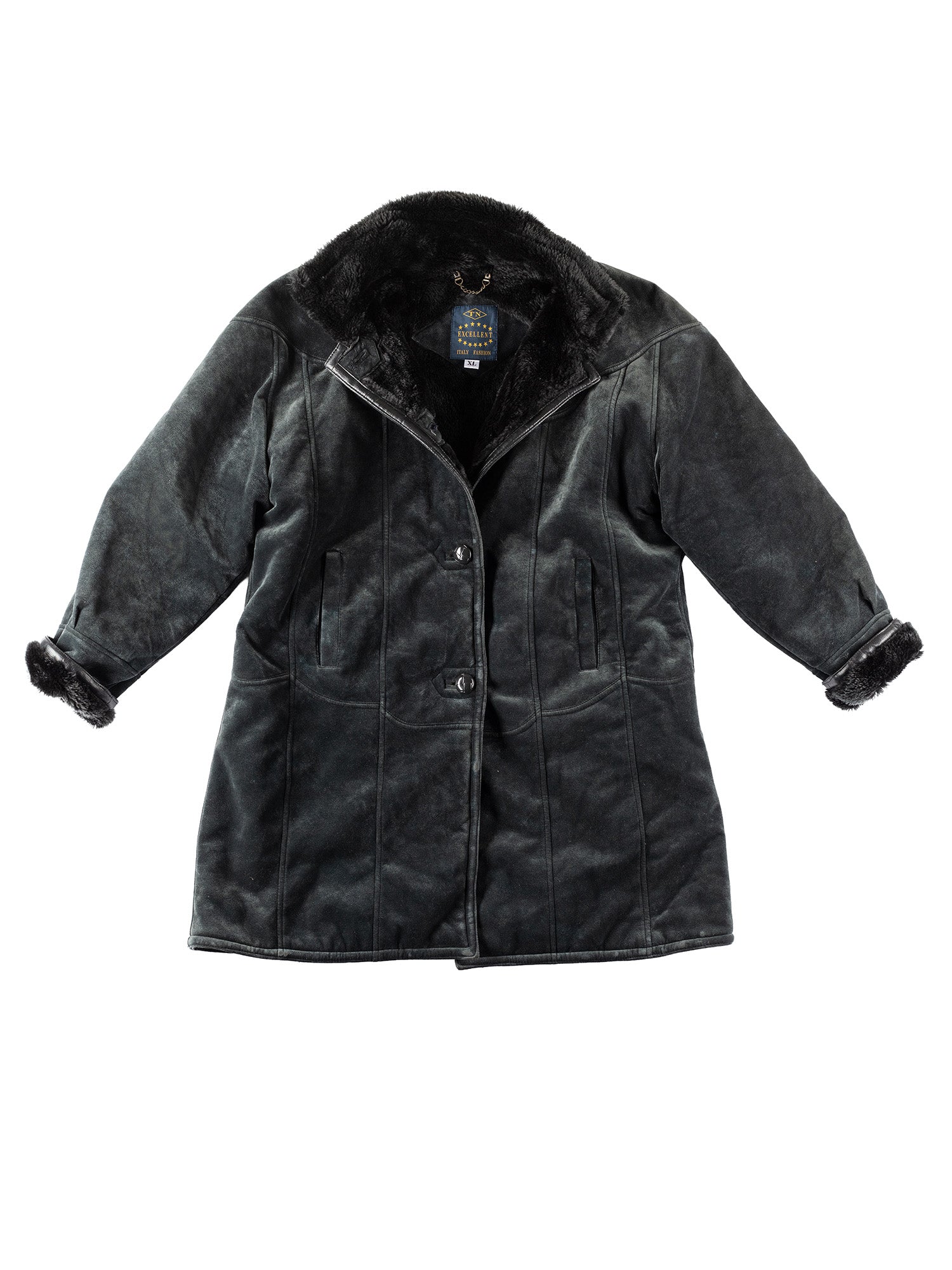 Vintage 90's Women Faux Sheepskin Coat in Navy Blue by Northern Grip