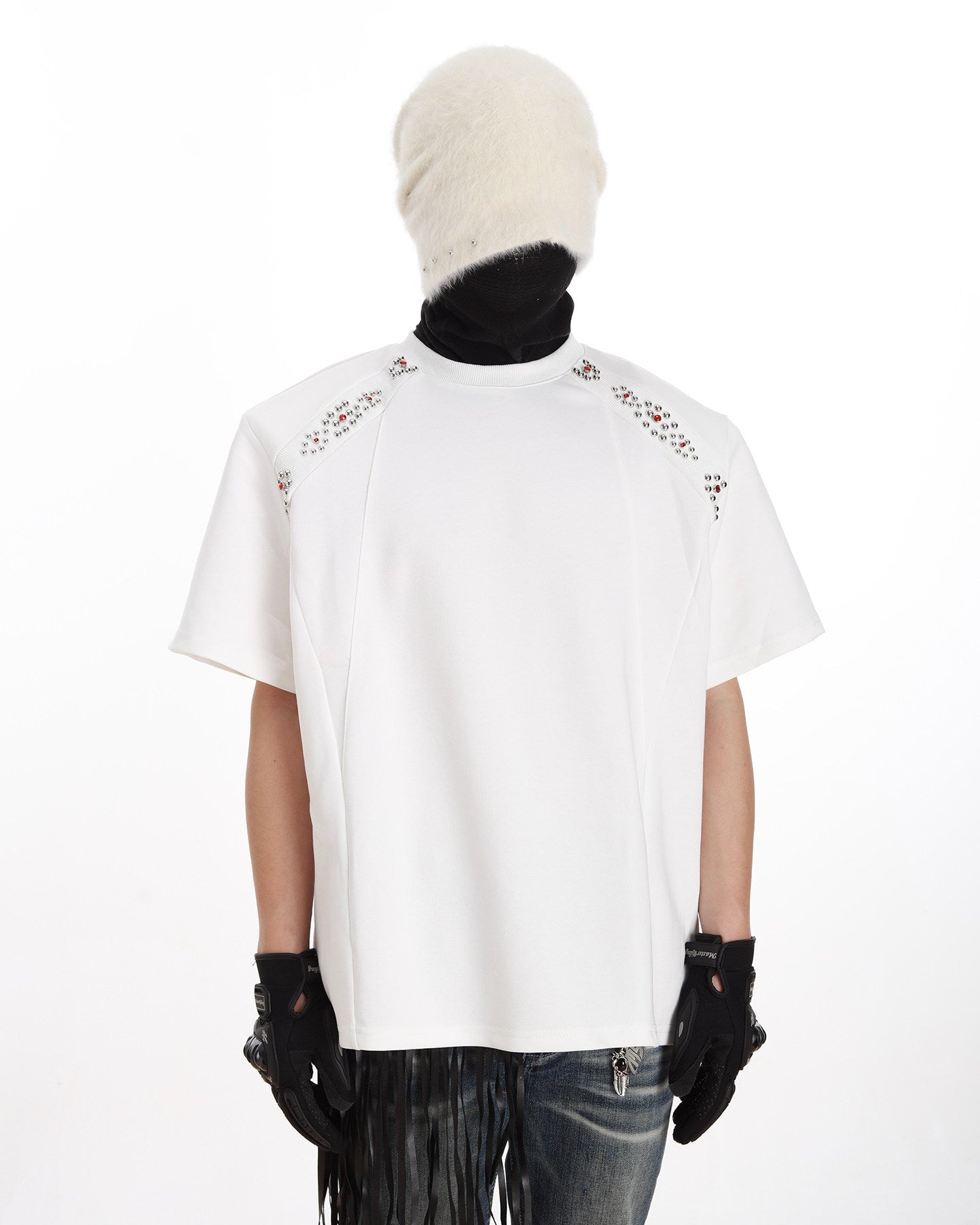 Shoulder Rhinestone Deconstructed Short Sleeve Tee by OFFCULTURE
