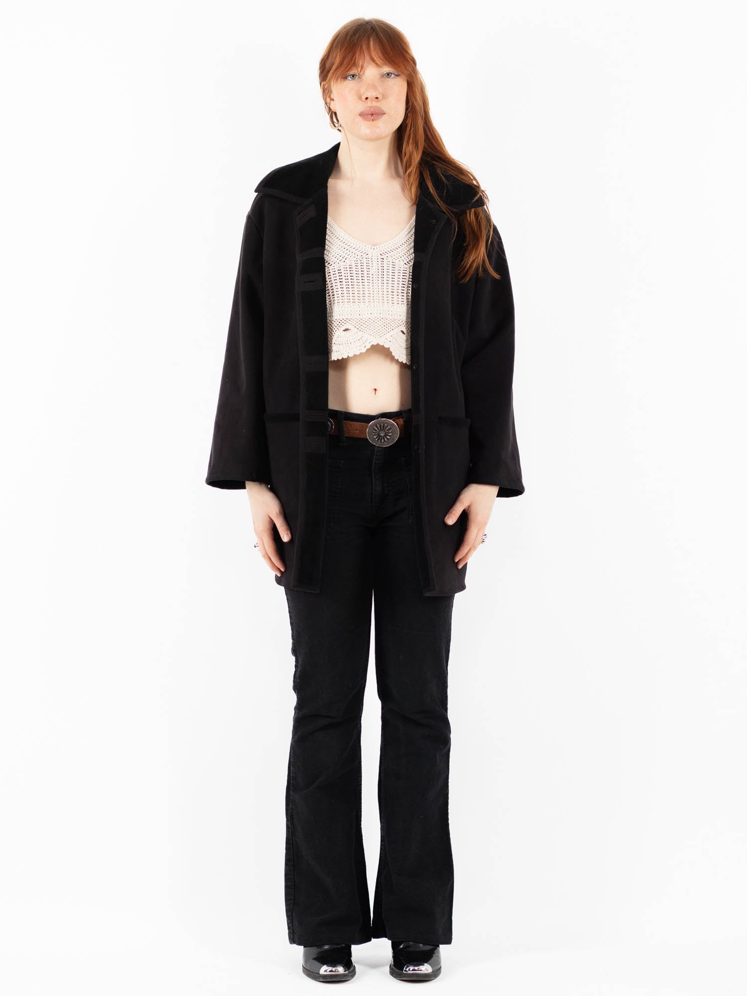 Vintage 00's Women Faux Sheepskin Coat in Black by Northern Grip