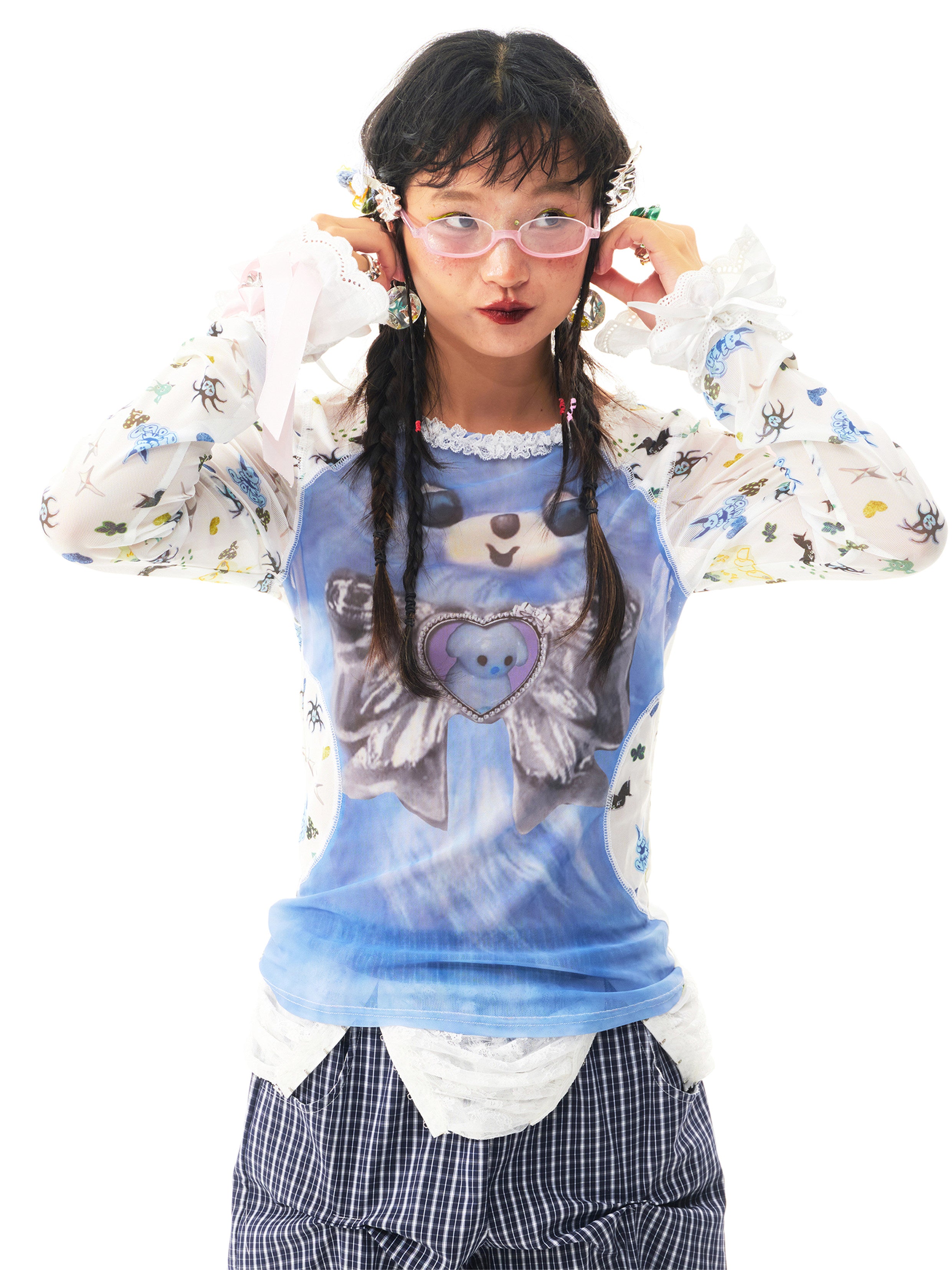 Blue Puppy Mesh Long Sleeve Top - sillysis by Land Decora