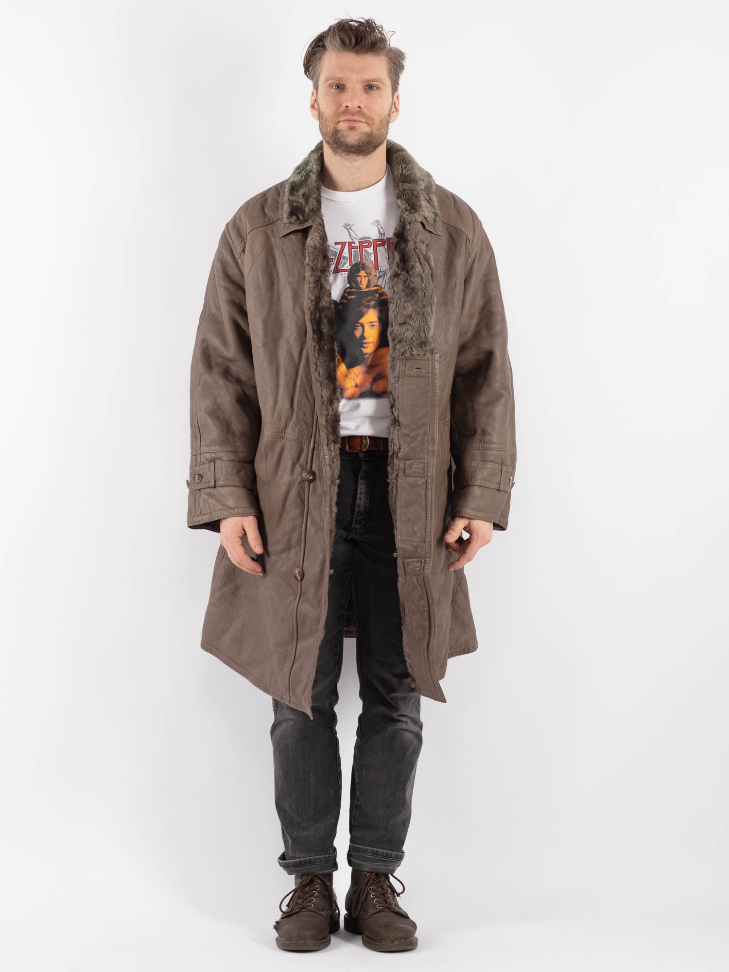 Vintage 70's Men Sheepskin Coat in Brown by Northern Grip