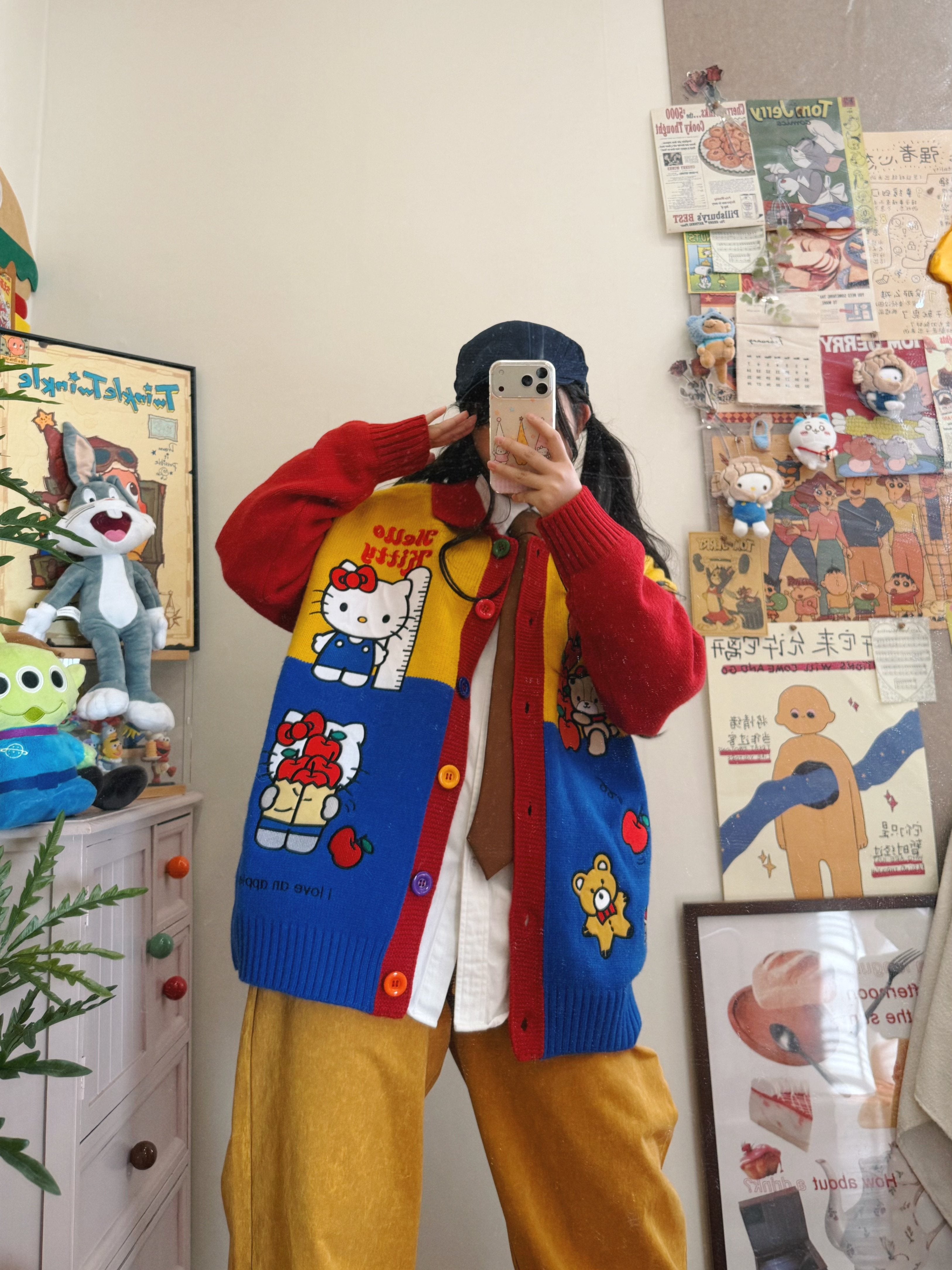 Kidcore Apple Embroidered Cardigan - BIBULU by Land Decora