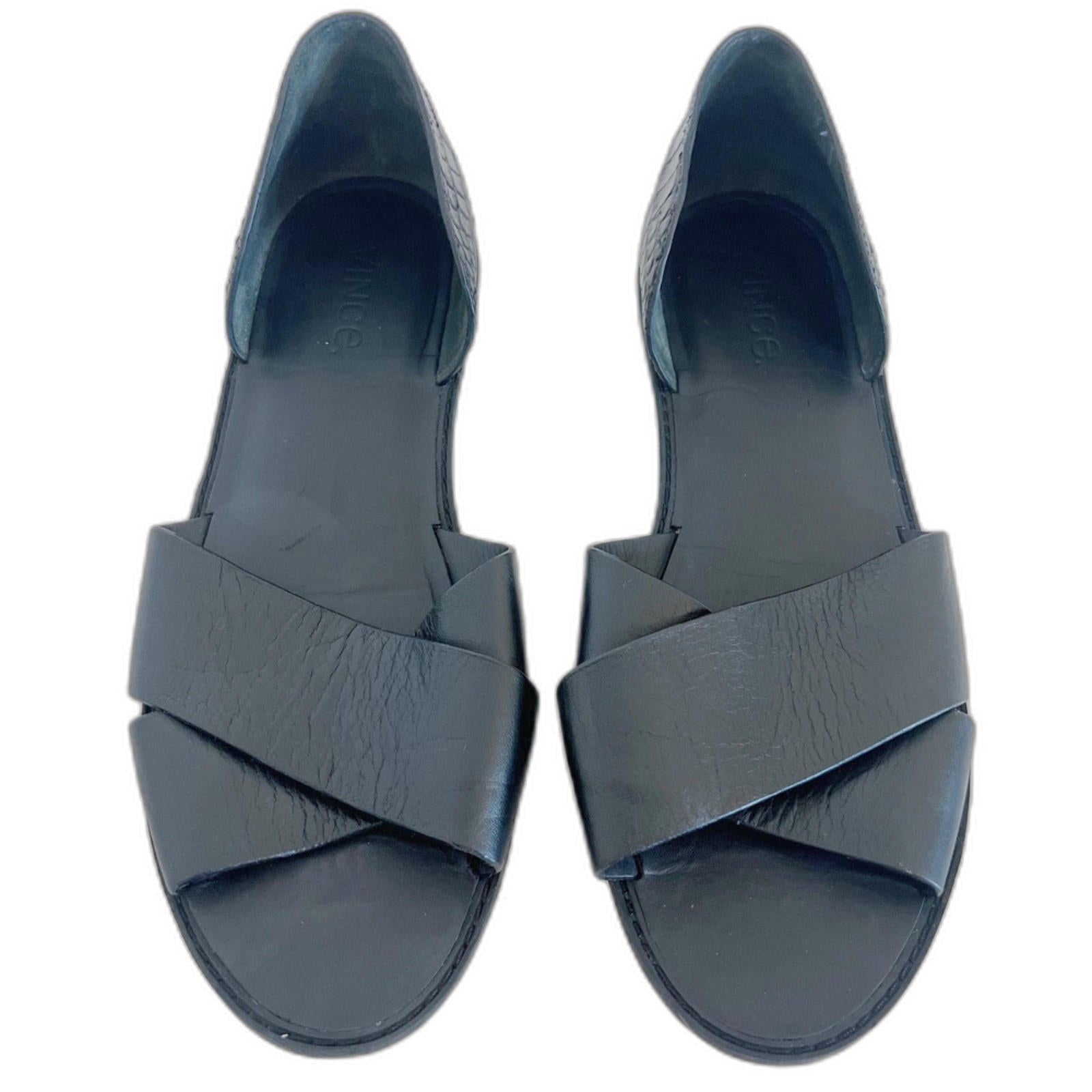 Vince Ida Open-Toed Flats D'Orsay Black Leather Sandals Women's Size 1 by Hot Girl Secondhand