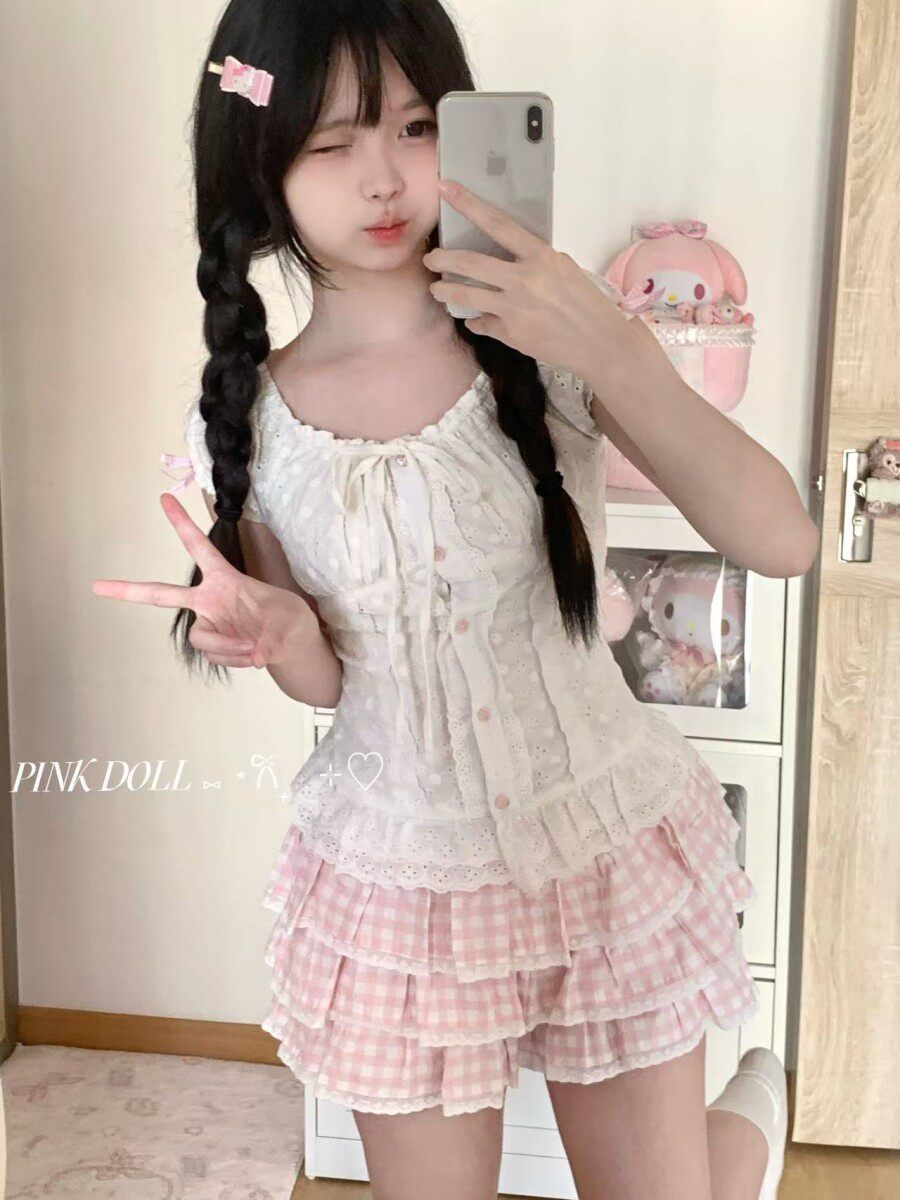 Japanese Sweet Floral Dress Set - Blurred Bear by Land Decora
