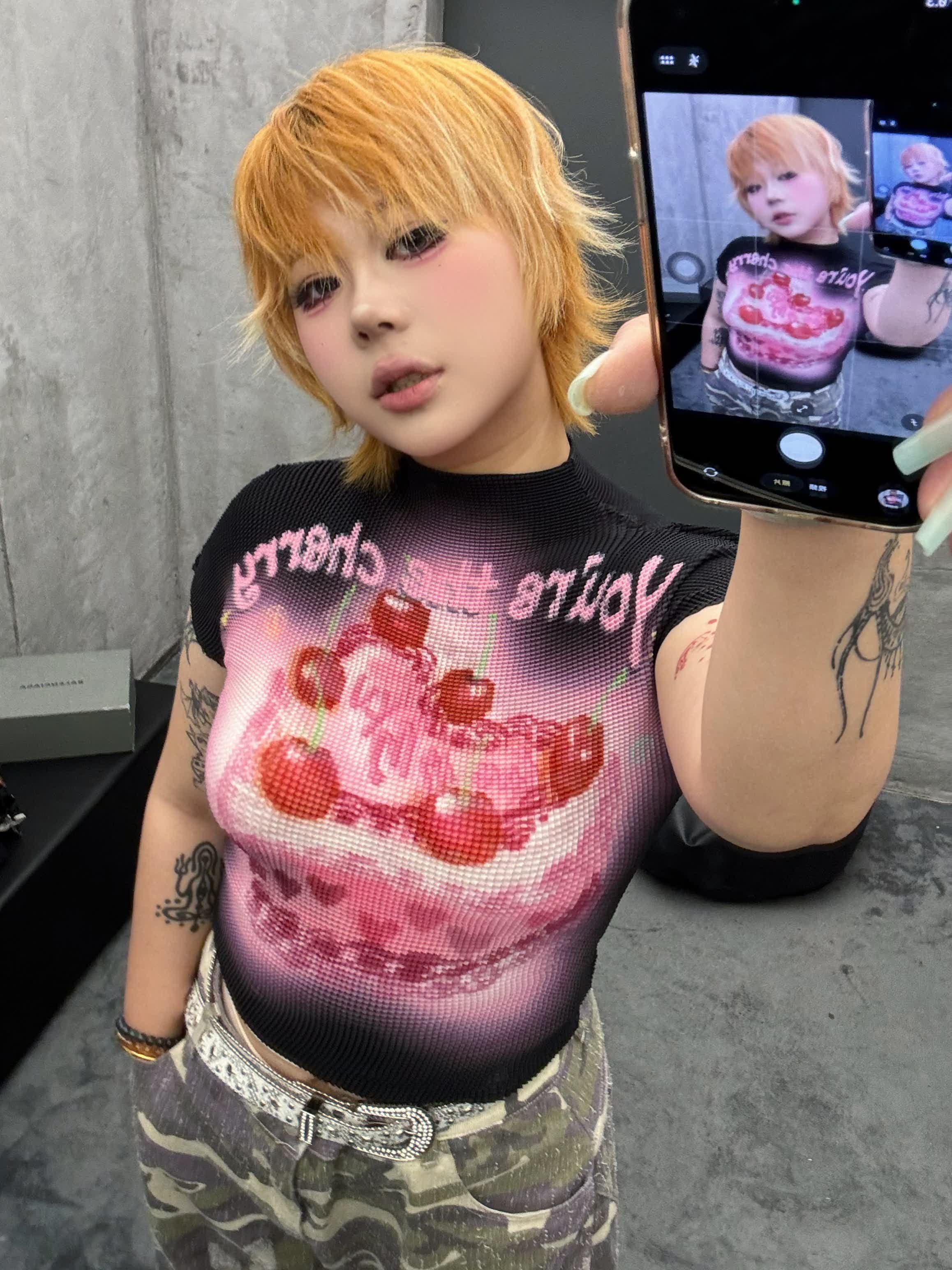 Cherry Cake Ruched Print Tee - 3ANKYUU by Land Decora