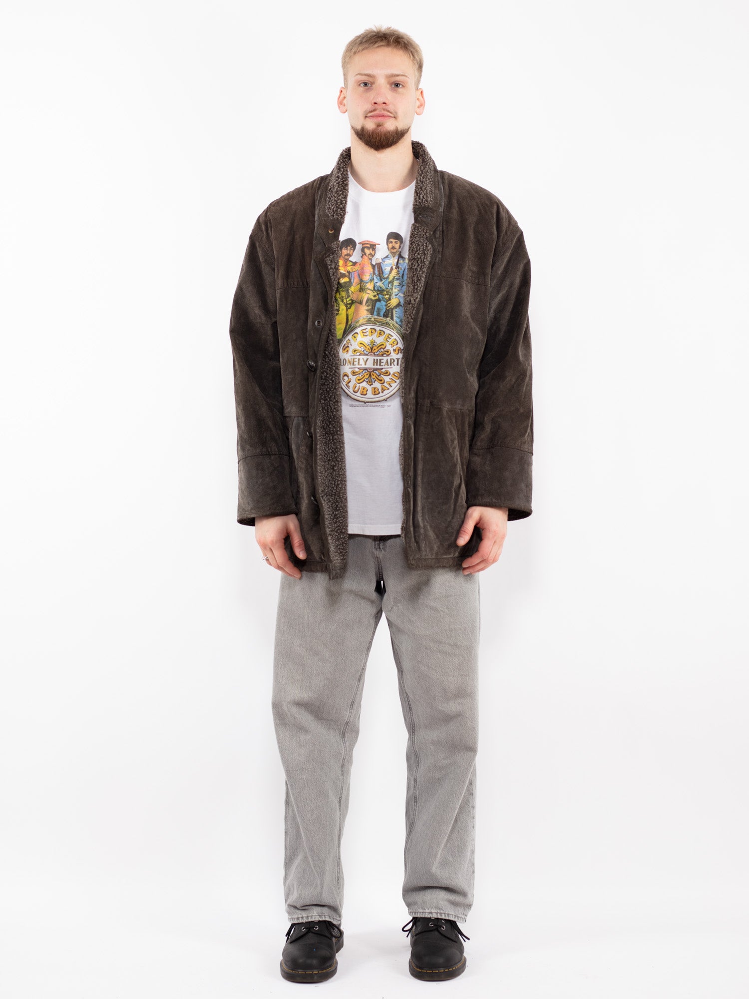 Vintage 90's Men Suede Sherpa Coat in Brown by Northern Grip