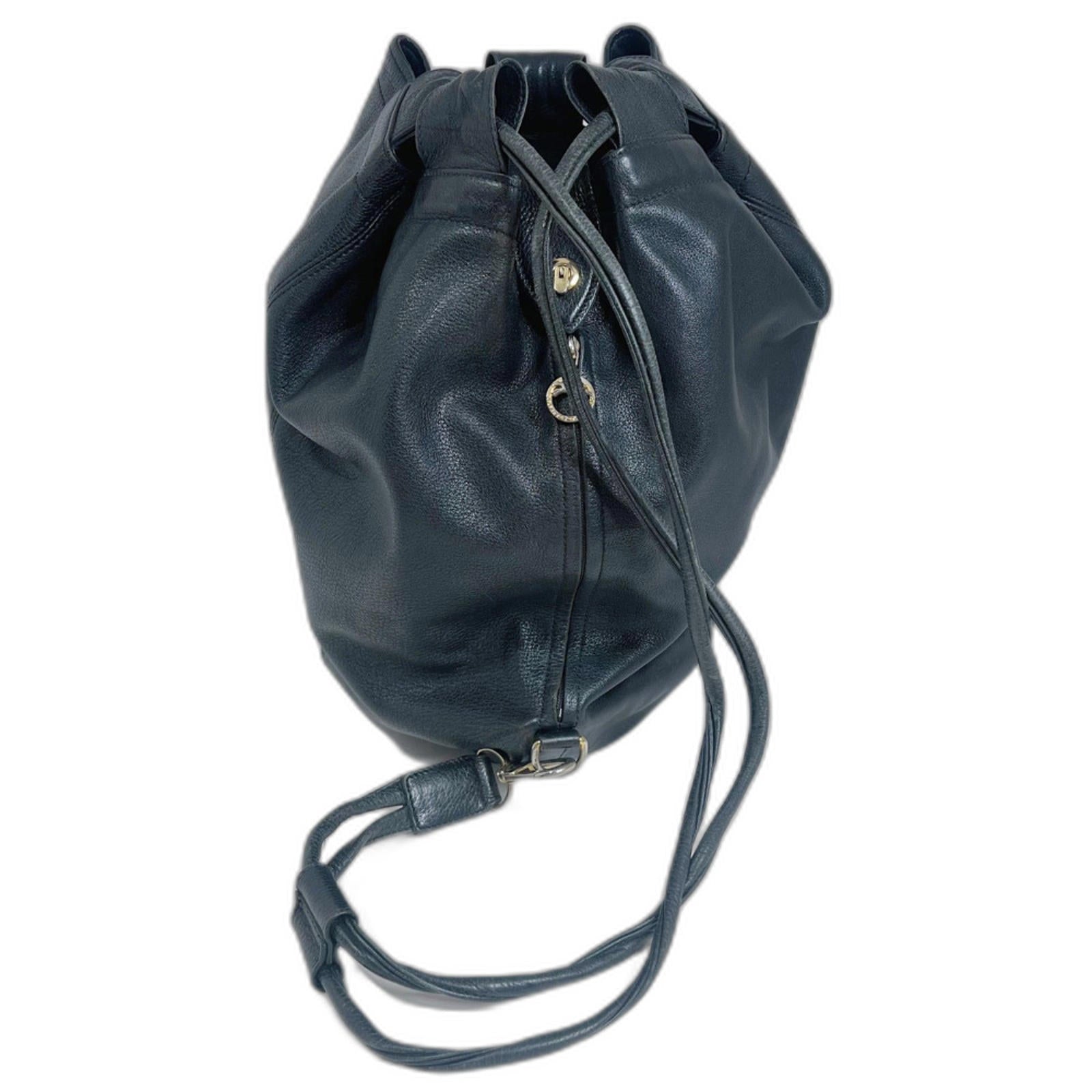Longchamp RARE Vintage 90s Black Leather Drawstring Backpack Bag by Hot Girl Secondhand