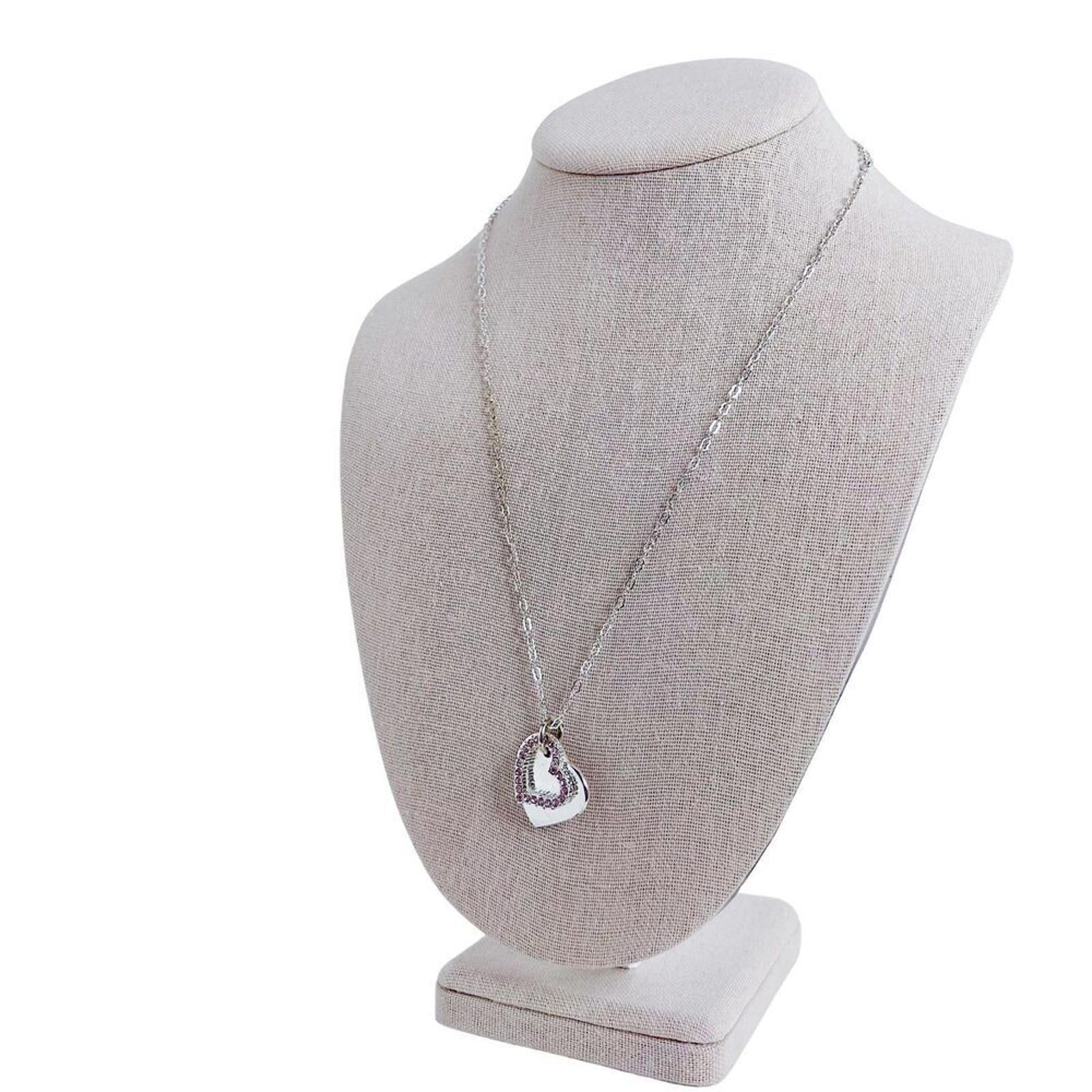 Silver Heart Necklace Pink Rhinestone Heart Pendant Chain by Hot Girl Secondhand