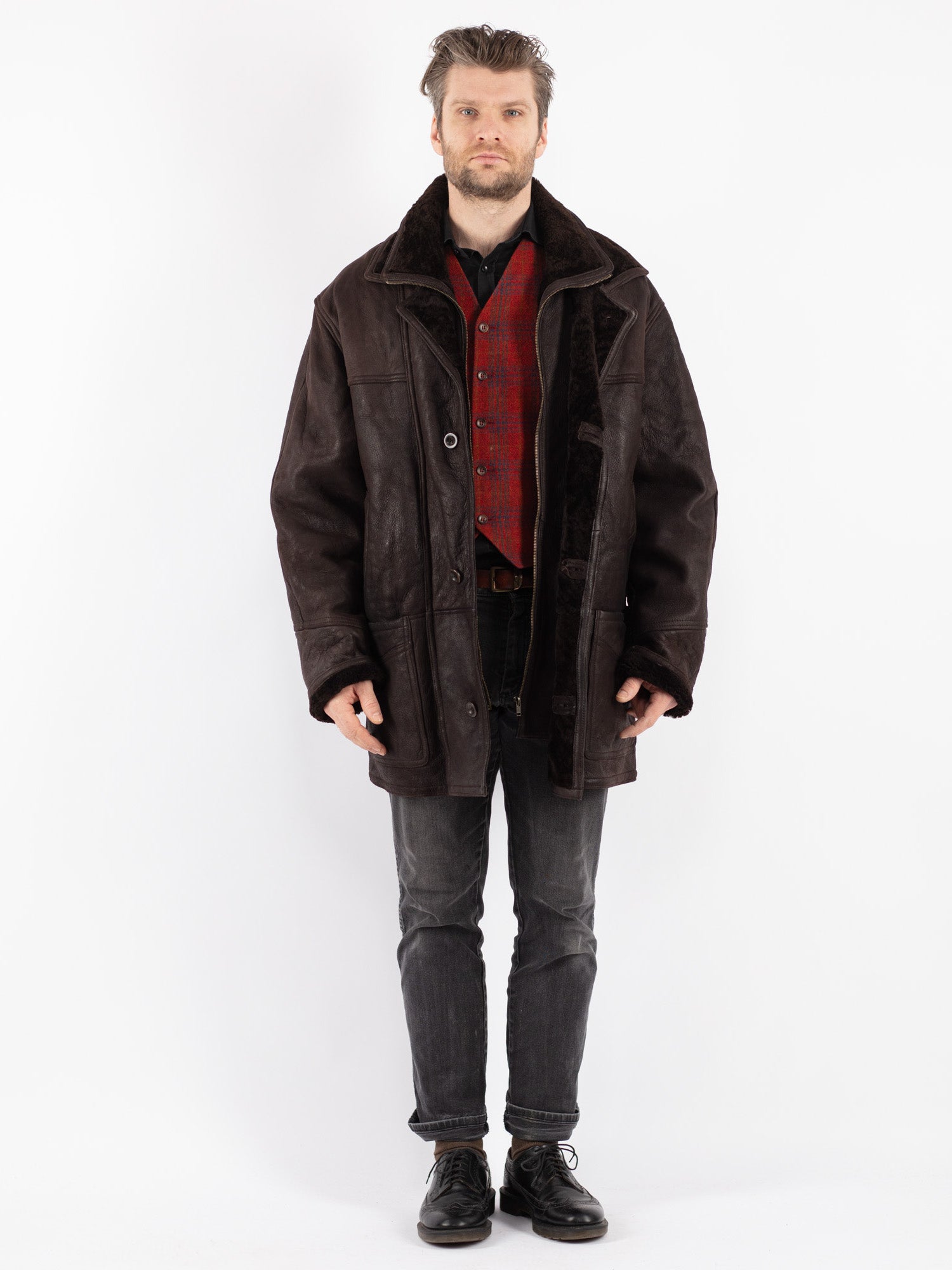 Vintage 90's Men Sheepskin Coat in Brown by Northern Grip