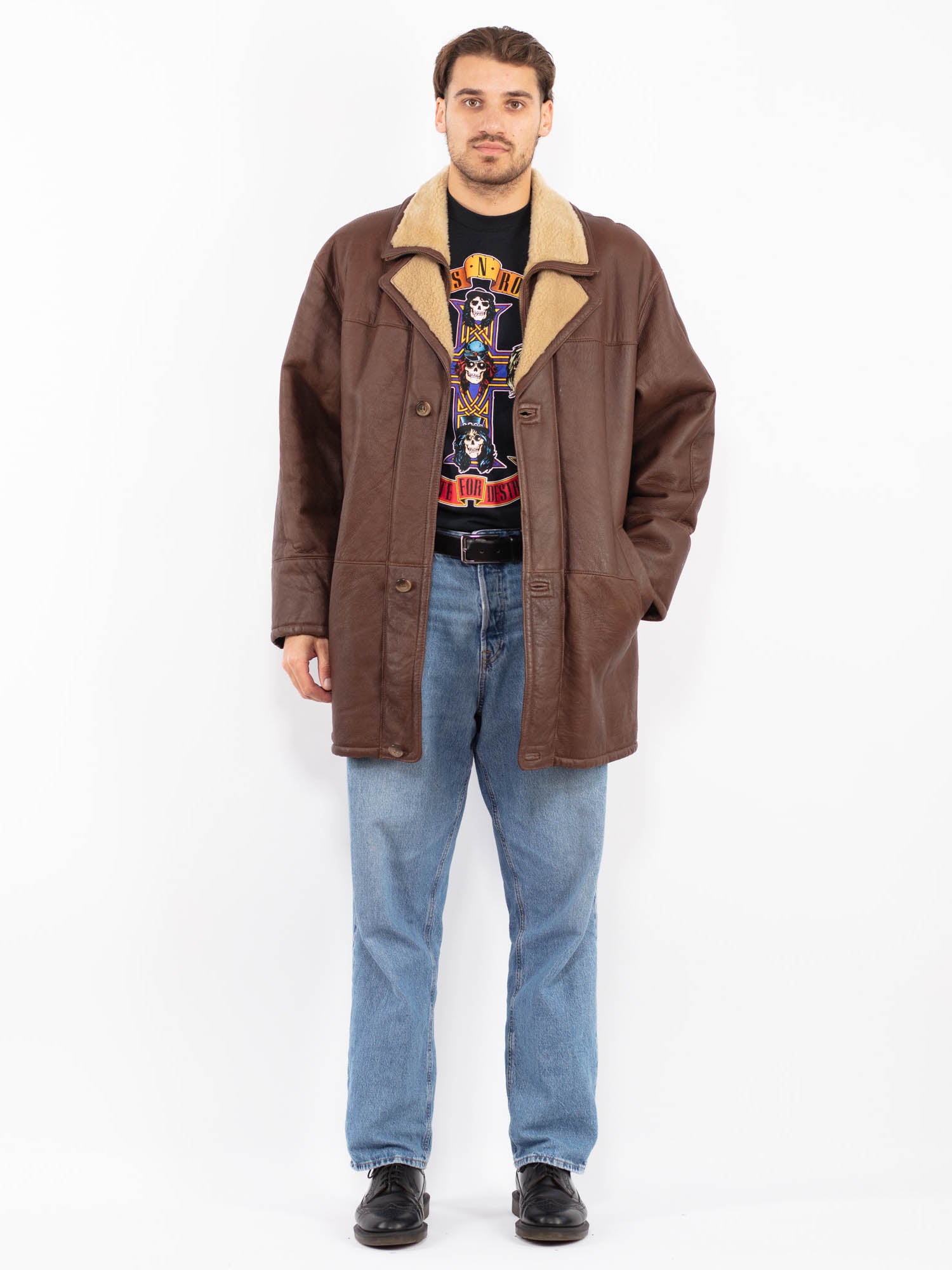 Vintage 90's Men Sheepskin Coat in Brown by Northern Grip