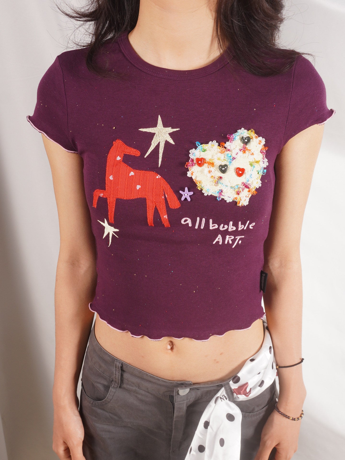 Handmade Pony Embroidery Vintage T-Shirt | Japanese Retro Fashion by Land Decora