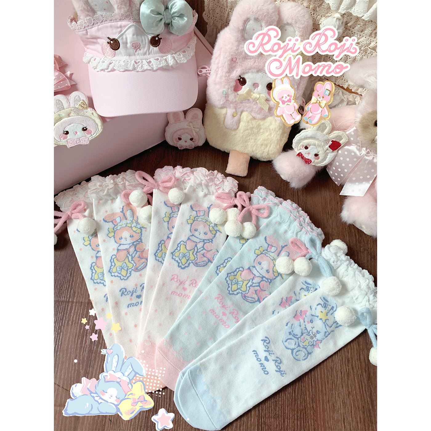 Kawaii Pom Pom JK Socks Women Autumn Winter Cotton - Roji Roji by Land Decora
