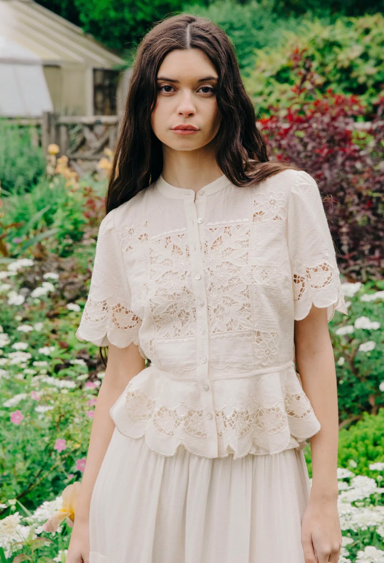 Elizabeth Top in Chelsea Embroidery Cream by Sierra Deene
