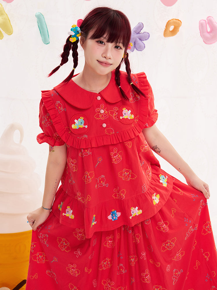 NIKKOU Cute Japanese Doll Collar Blouse | Harajuku Heavy Embroidery Re by Land Decora