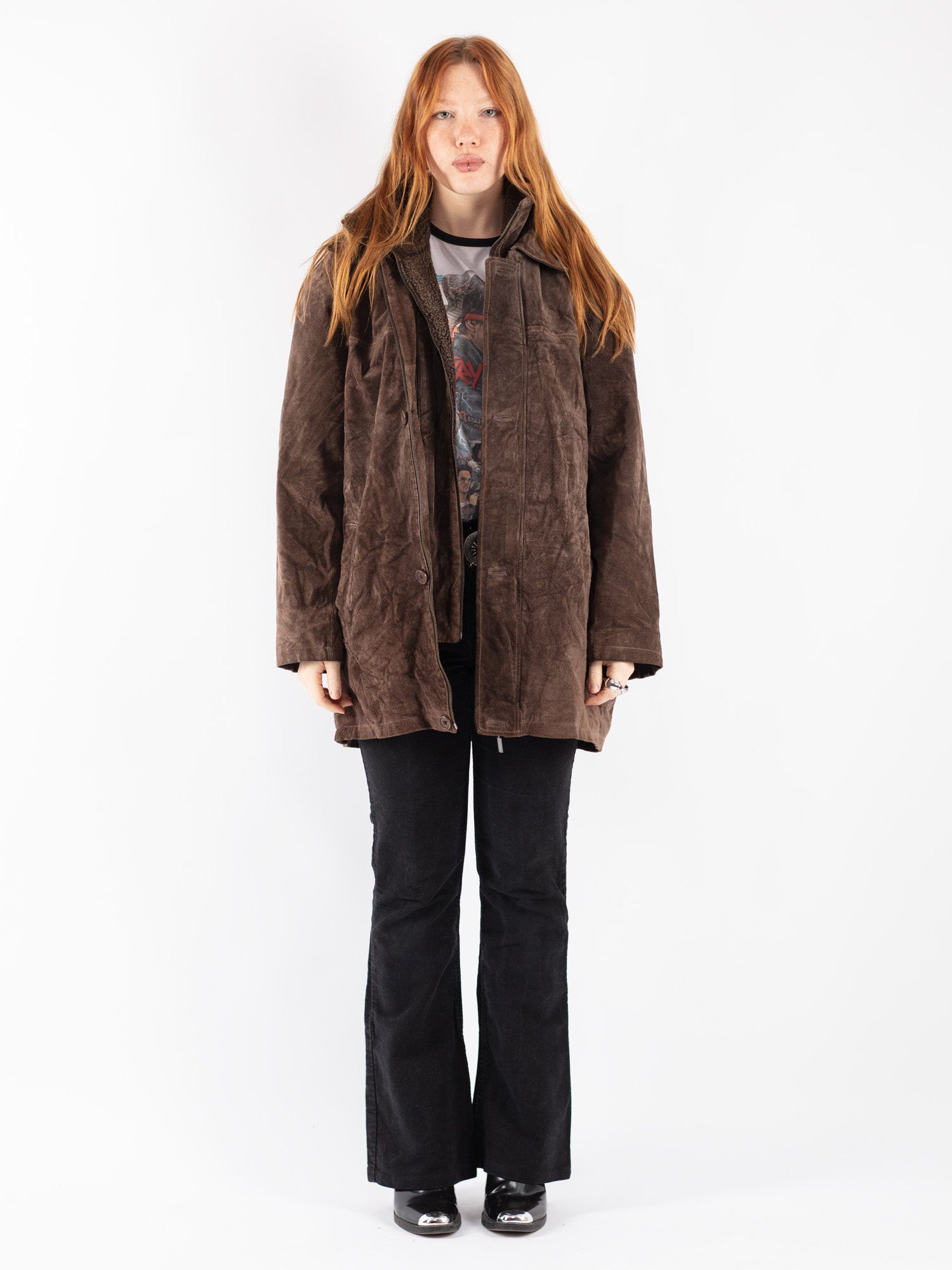 Vintage 90's Women Suede Sherpa Coat in Brown by Northern Grip