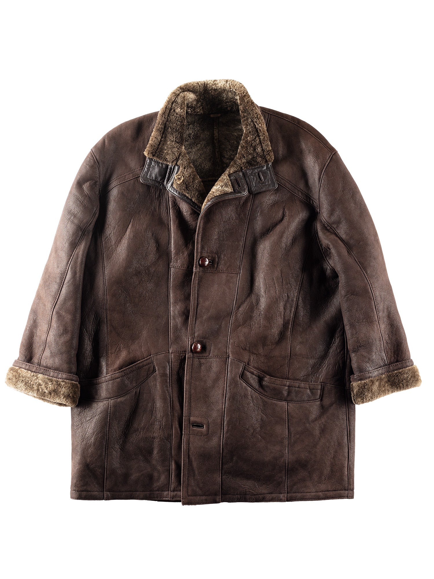 Vintage 80's Men Sheepskin Coat in Brown by Northern Grip