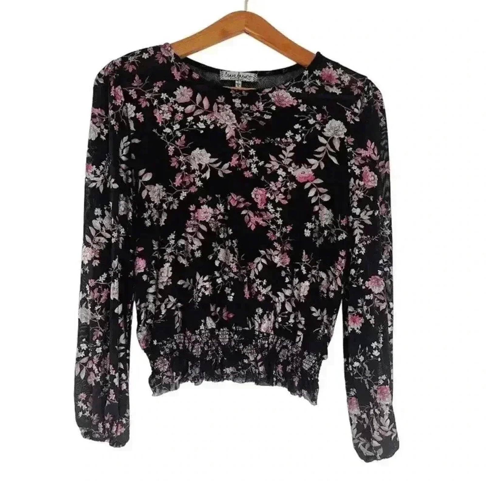 Crave Fame Black Pink Mesh Long Sleeved Blouse Festival Rave Women's S by Hot Girl Secondhand