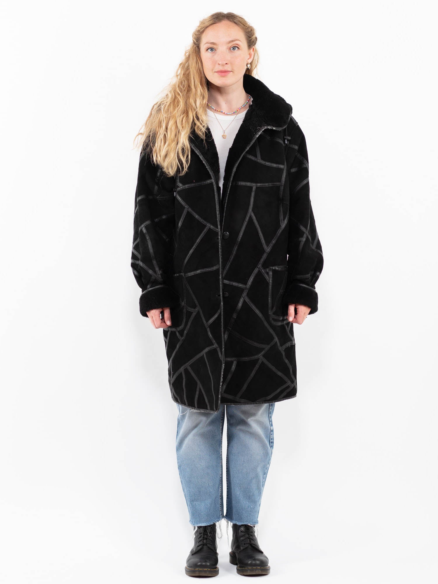 Vintage 90's Women Sheepskin Coat in Black by Northern Grip