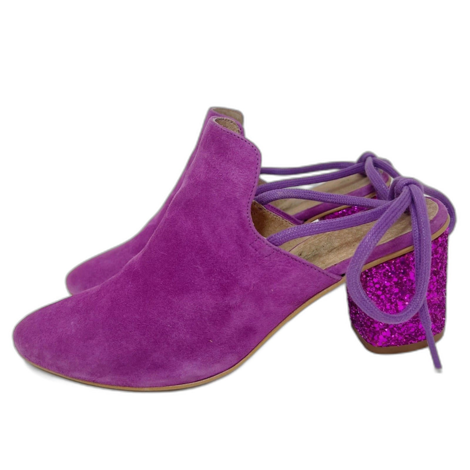 Free People Bright Purple Mules Glitter Booties Chic Women's Size by Hot Girl Secondhand